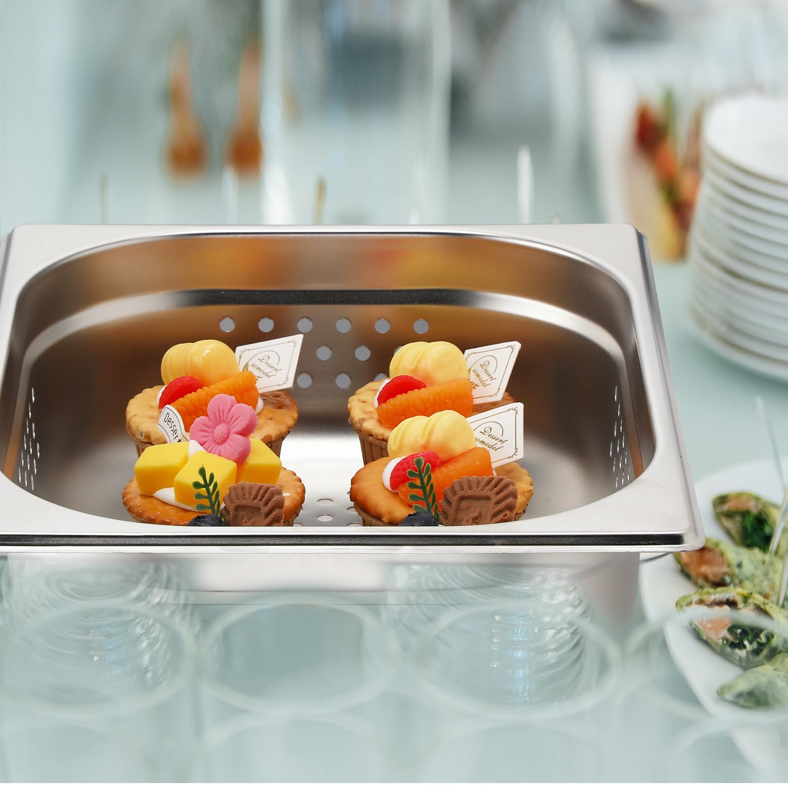Lounsweer 2 Pack Stainless Steel Half Size Hotel Pans - Perforated Steam Table Pans (12.8''x4''x10.43'') for Commercial Catering, Kitchen & Restaurant Food Serving | Perfect for Buffets, Banquets & Food Storage