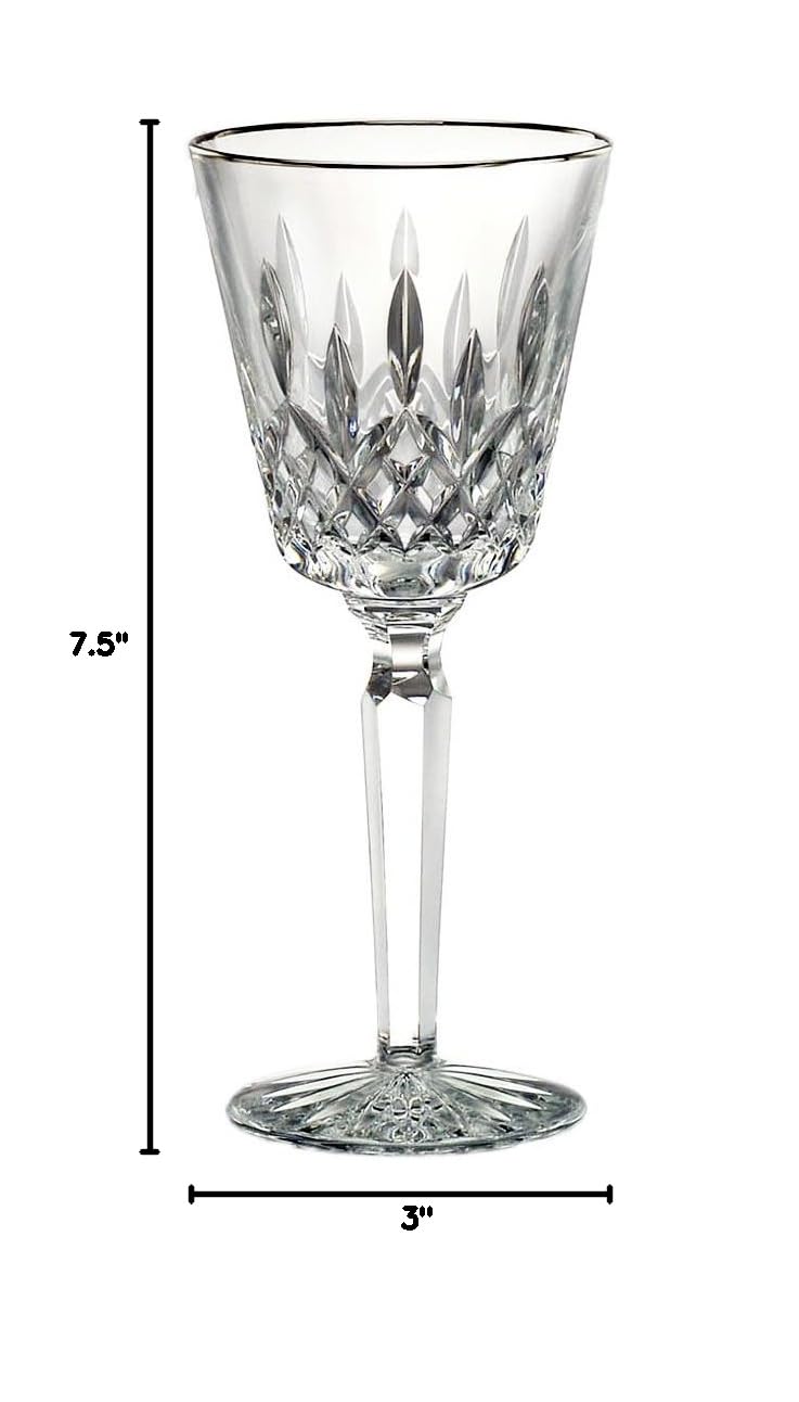 Premium Waterford Lismore Platinum Crystal Wine Glass Set - 7 oz Elegant Stemware for Red & White Wine - Perfect for Weddings, Anniversaries & Fine Dining
