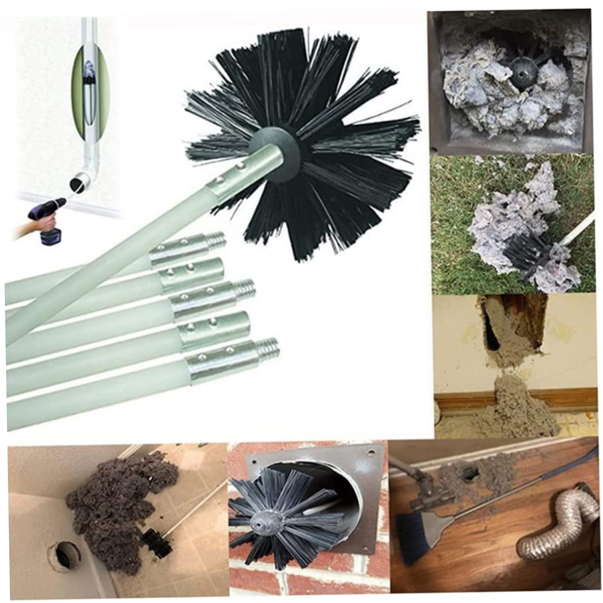 1 Set Inner Wall Cleaning Brush Kit - Dryer Duct, Fireplace Chimney & Washing Machine Cleaning Tool with Nylon Bristles & Galvanized Iron Wire - Perfect for Home, HVAC, and Appliance Maintenance
