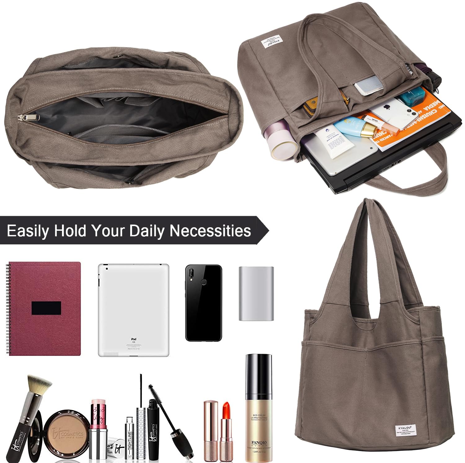 KYALOU Large Tote Bag for Women - Durable Casual Shoulder Bag for Work, Gym, Beach, Travel, Shopping & College - Perfect for Everyday Use, Grocery Hauling & Commuting