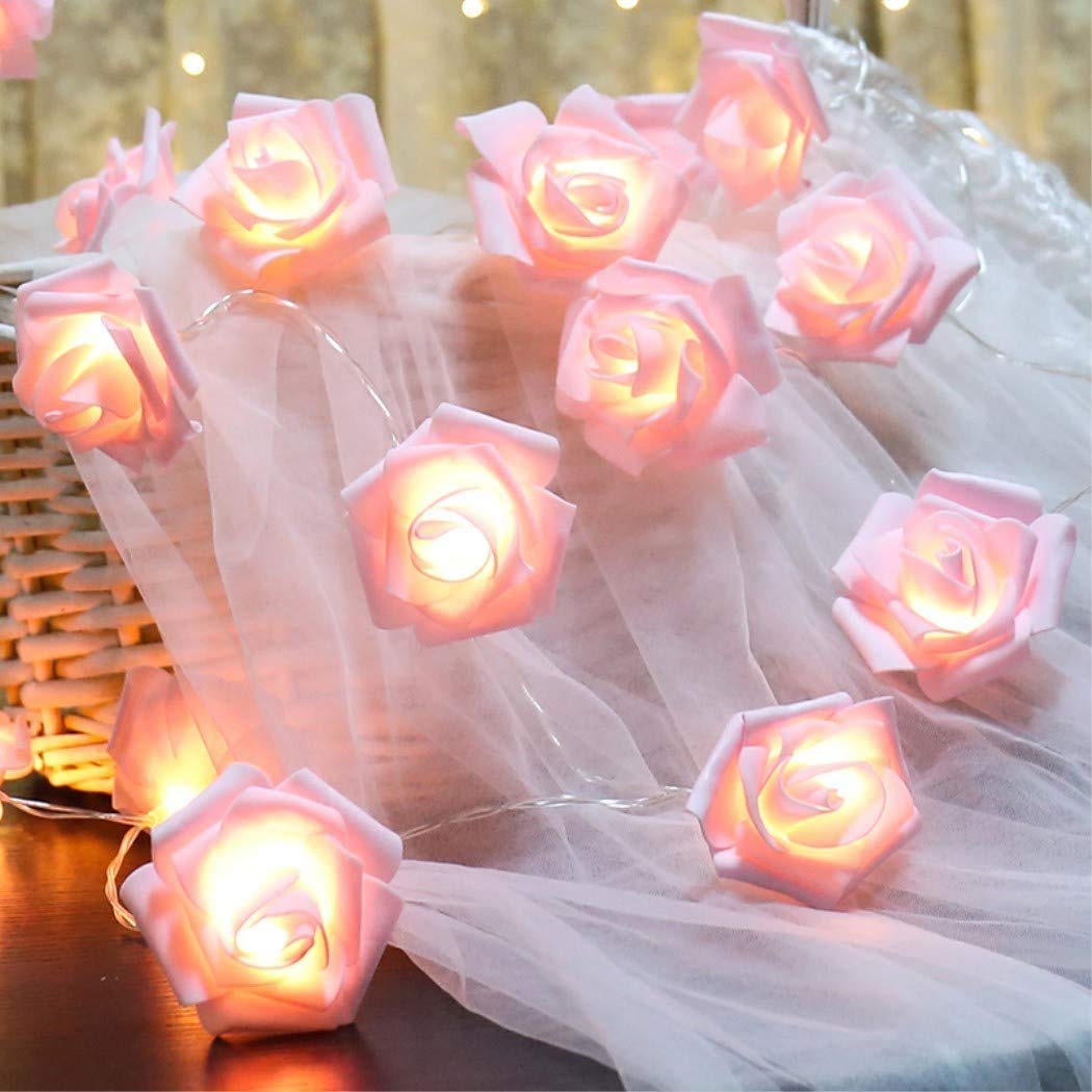 RECUTMS 20 LED Pink Rose Fairy String Lights - Battery Powered Floral Lights for Valentine's Day, Wedding, Home Decor | Indoor/Outdoor Use in Bedroom, Garden, Party & Anniversary Celebrations
