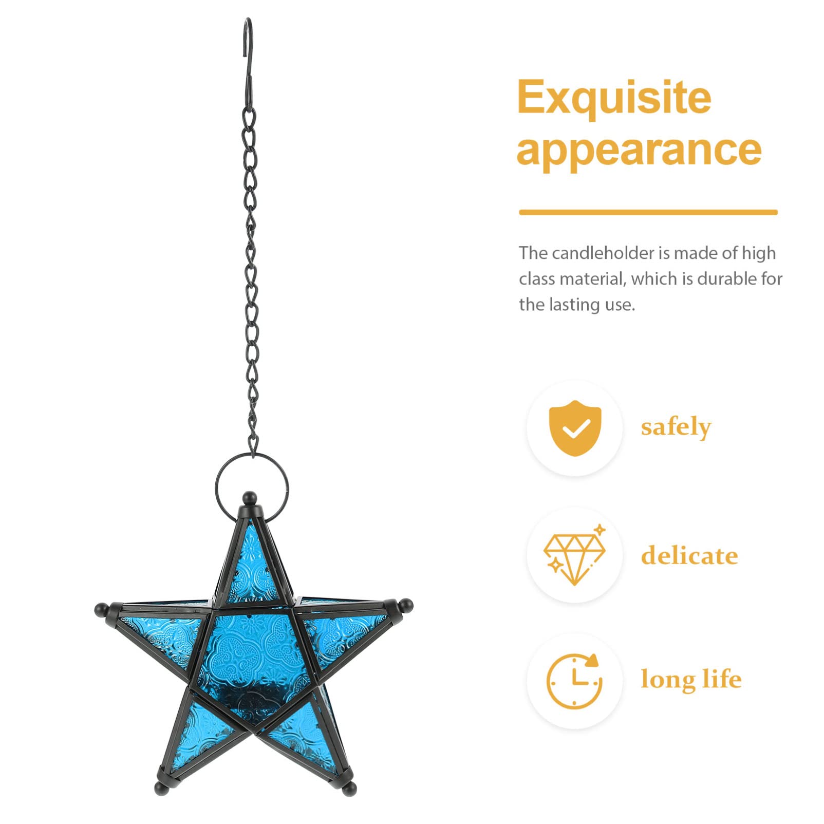 Elegant Star-Shaped Glass Candle Holder - Windproof Candle Stand with Hanging Chain for Home Decor, Wedding Centerpieces & Outdoor Parties - Exquisite Handcrafted Candle Base Container