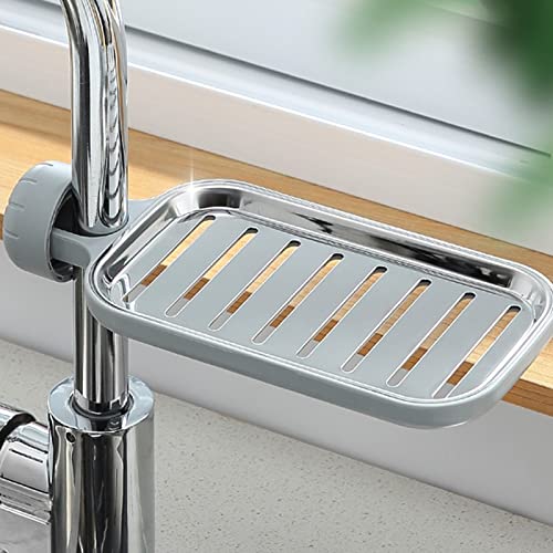 Adjustable Faucet Sponge Soap Drainage Storage Rack - Kitchen Sink Organizer with Drain Holder for Dish Cloth & Sponge - Perfect for Small Kitchen Spaces & Sink Organization