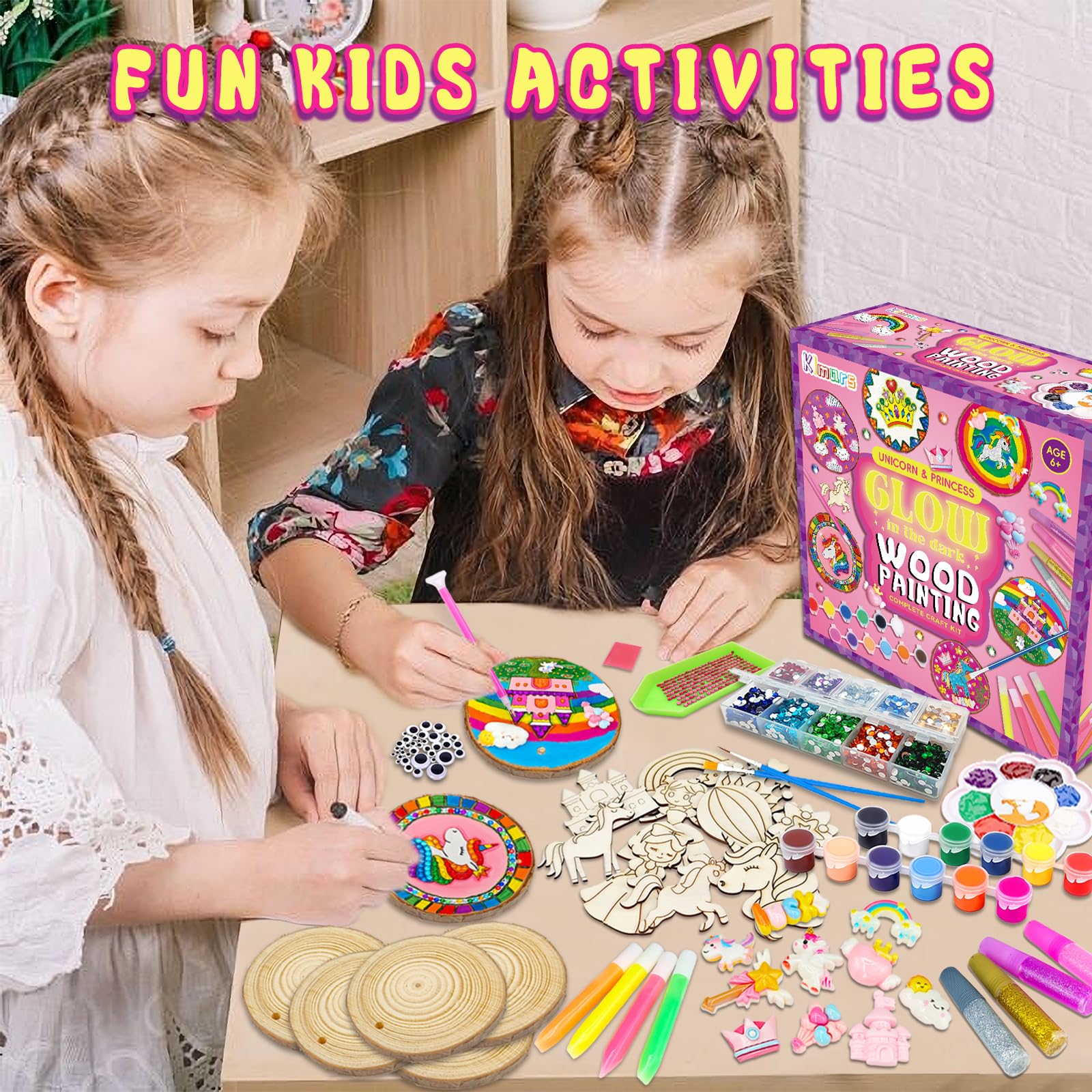 Klmars Glow in The Dark Unicorn Wooden Painting Kit - DIY Arts & Crafts for Kids Ages 5-12 - Creative Wood Slice Art Activity Set - Perfect Christmas Gift for Girls | Birthday Party, Home Decor, Preschool Learning Activity