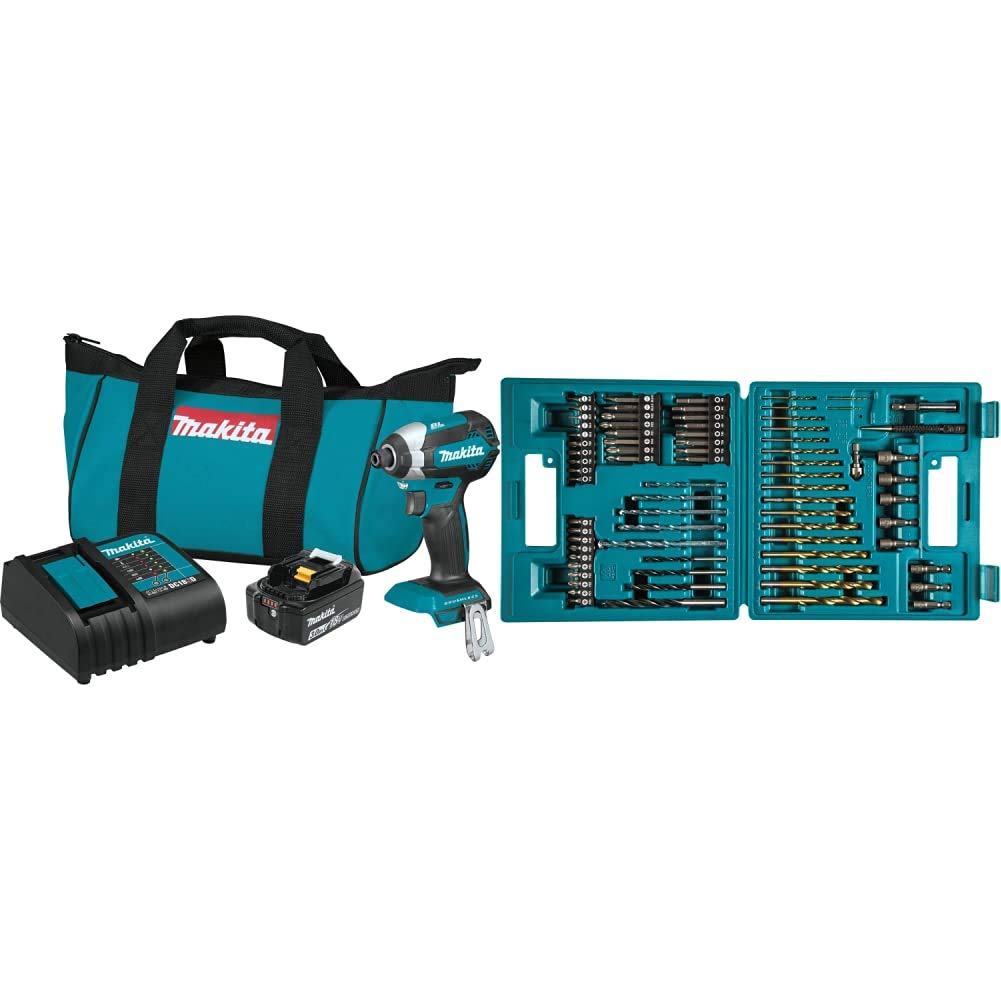 Makita XDT131 18V LXT Brushless Cordless Impact Driver Kit with 3.0Ah Battery & B-49373 75-Piece Metric Drill and Screw Bit Set - Perfect for DIY Projects, Construction, and Professional Woodworking