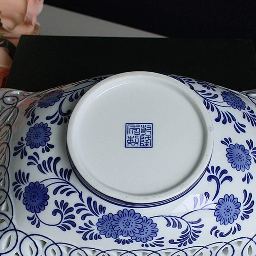 11” Blue and White Porcelain Food Storage Basket - Ship-Shaped Fruit & Candy Basket - Handcrafted Table Decor - Chinese Artwork Gift Set (2 Pieces) for Kitchen, Dining Table, Party Serving, and Home Decor