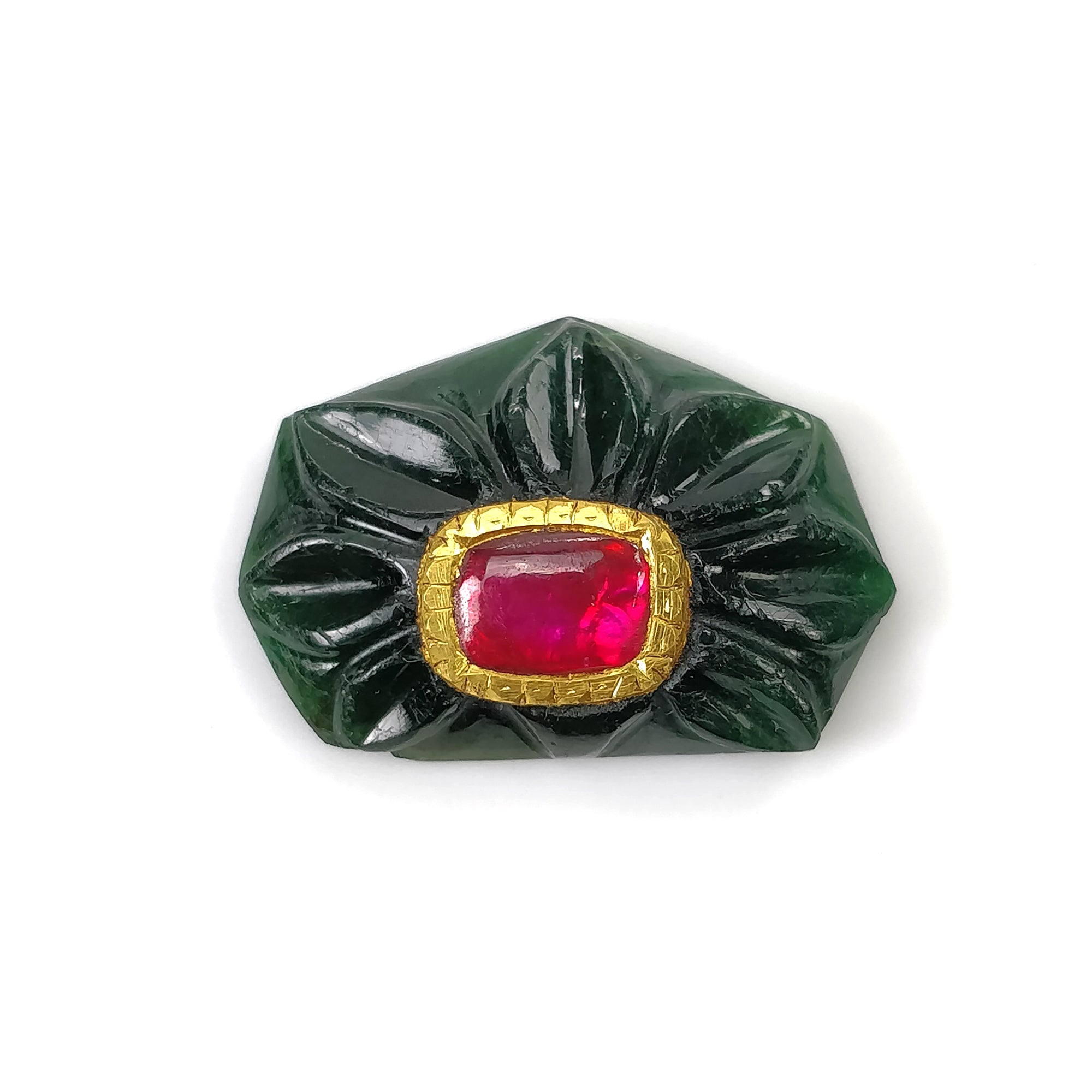 16.00cts Natural Untreated Emerald & Ruby Gemstone with 24K Gold - Hand Carved Uneven Shape 24x16mm Pendant for Jewelry Making, Gift Giving & Special Occasions