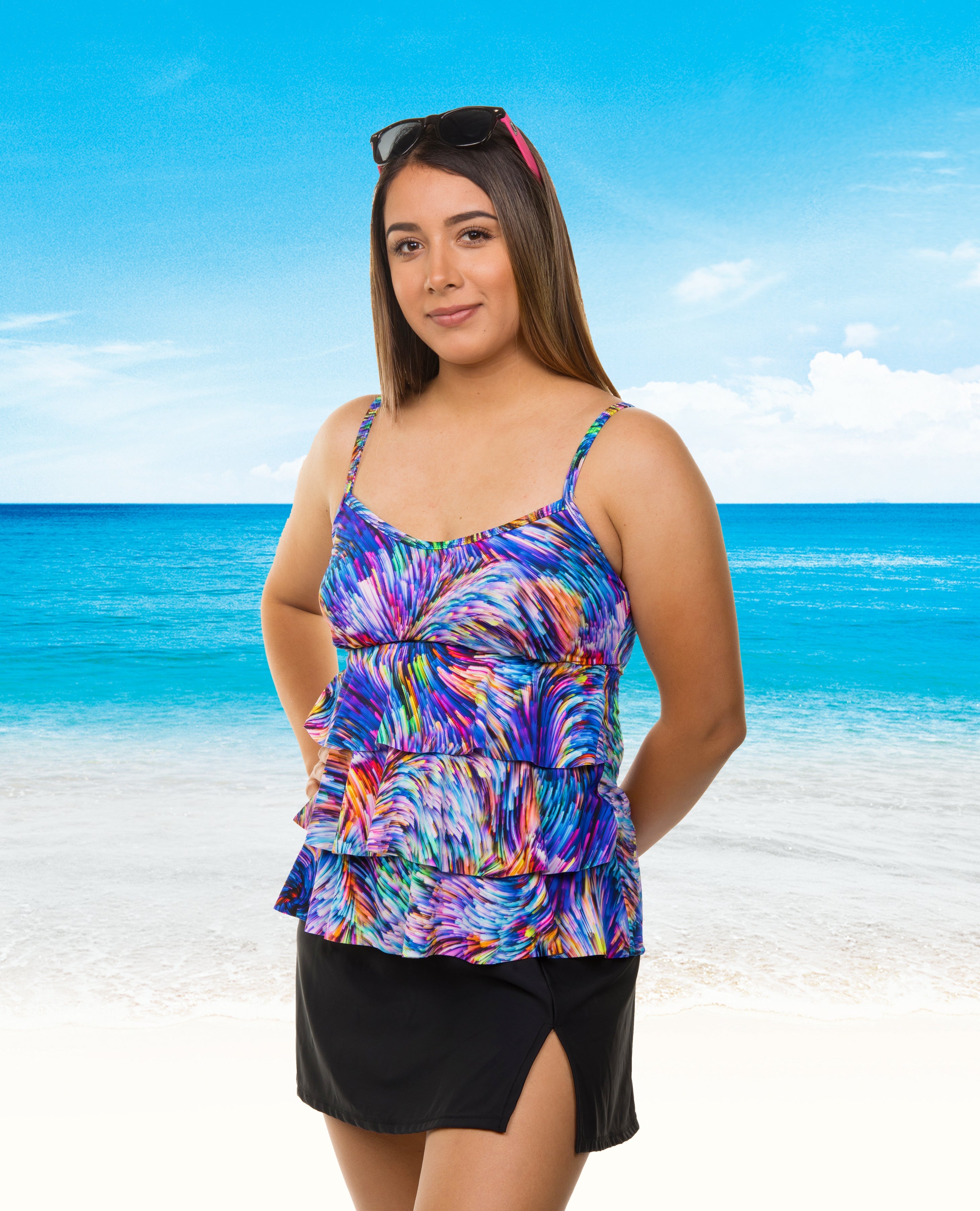 Women's NEW Triple Tier Tankini Rainbow Waves - Stylish Swimwear for Beach, Pool & Summer Vacations