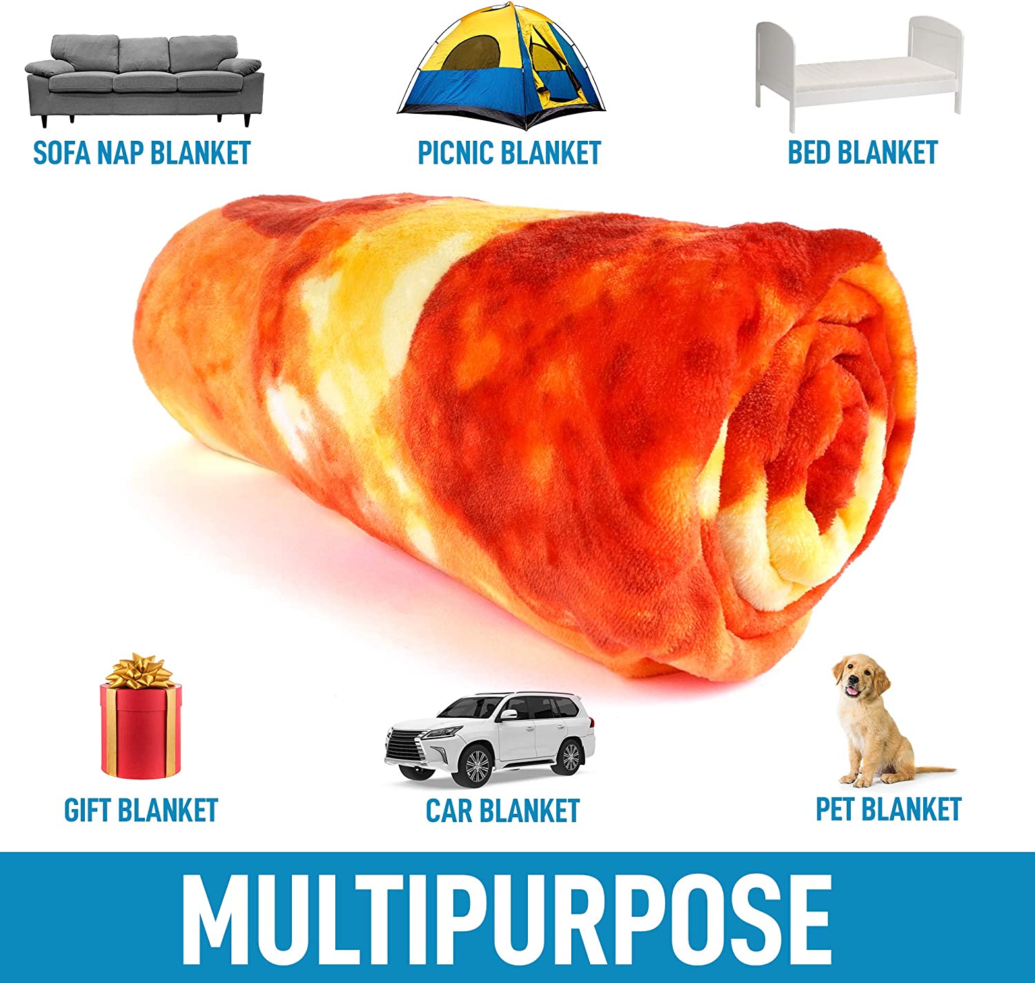 60 Inch Giant Loaded Pizza Blanket - Extra Large Soft Fleece Throw Blanket for Pizza Lovers - Perfect for Movie Nights, Camping & Cozy Home Decor