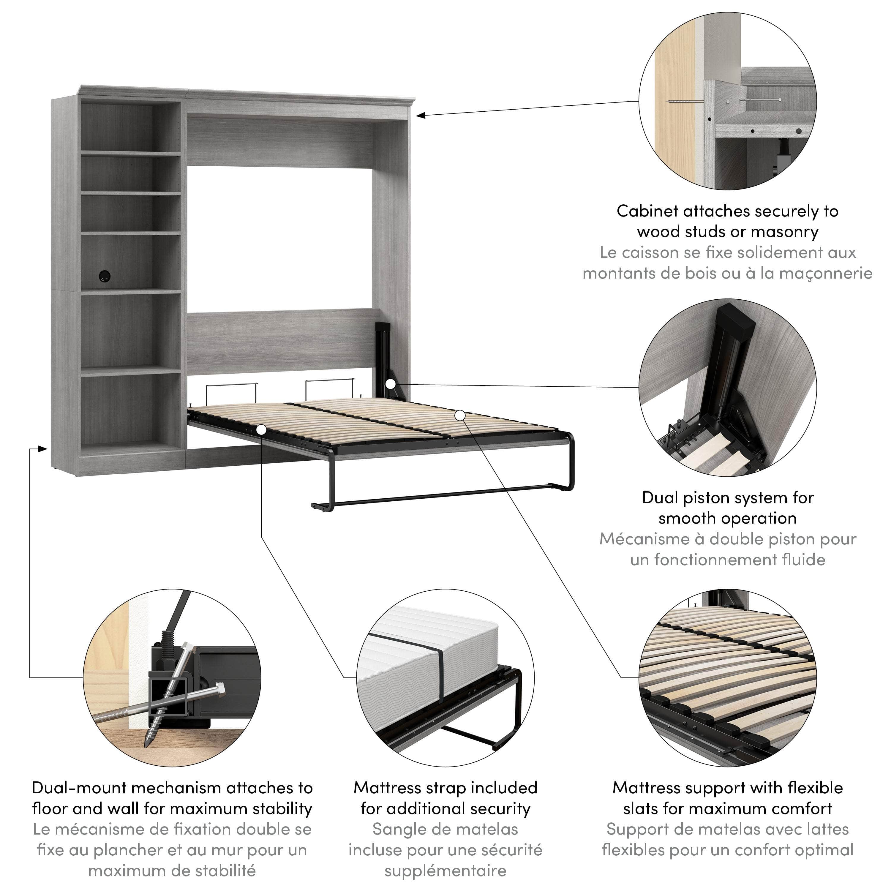 Space-Saving Full Murphy Wall Bed with Built-In Storage Unit - 3 Color Options for Bedroom, Guest Room, or Studio Apartment
