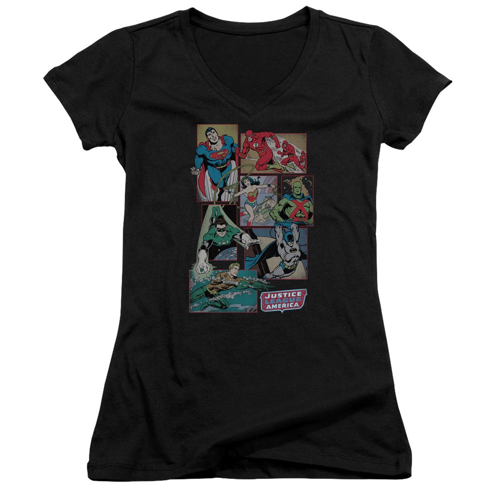 **Justice League Junior V-Neck Tee for Kids - Black, Small | DC Comics Superhero T-Shirt | Perfect for Casual Wear & Superhero Costumes**