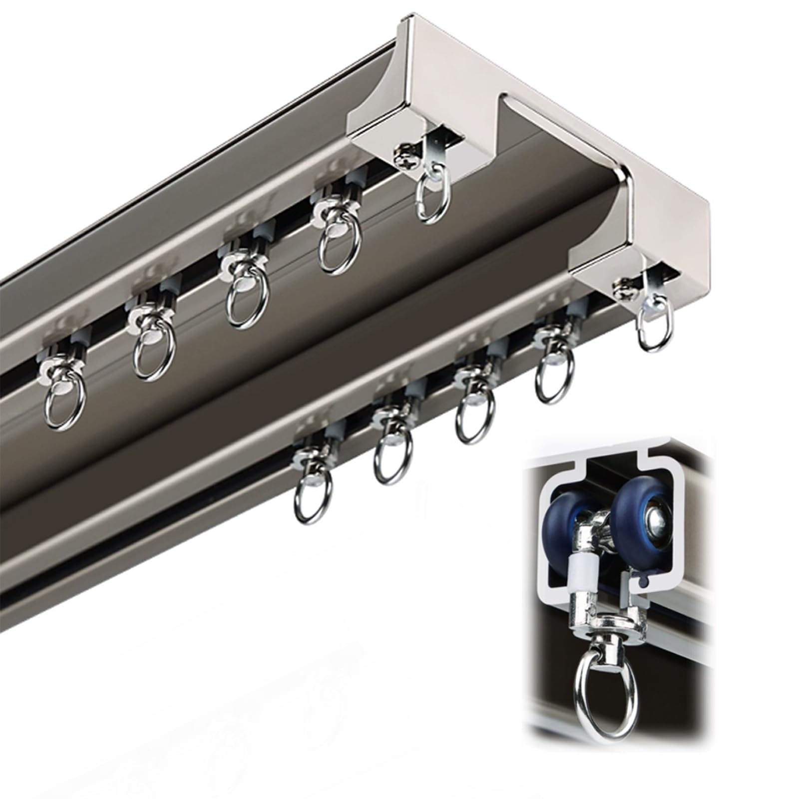 Heavy-Duty Double Track Ceiling Mount Curtain Rail System with Silent Rollers - Gold 11.8ft for Room Dividers & Open Spaces | Perfect for Living Rooms, Bedrooms & Office Partitions