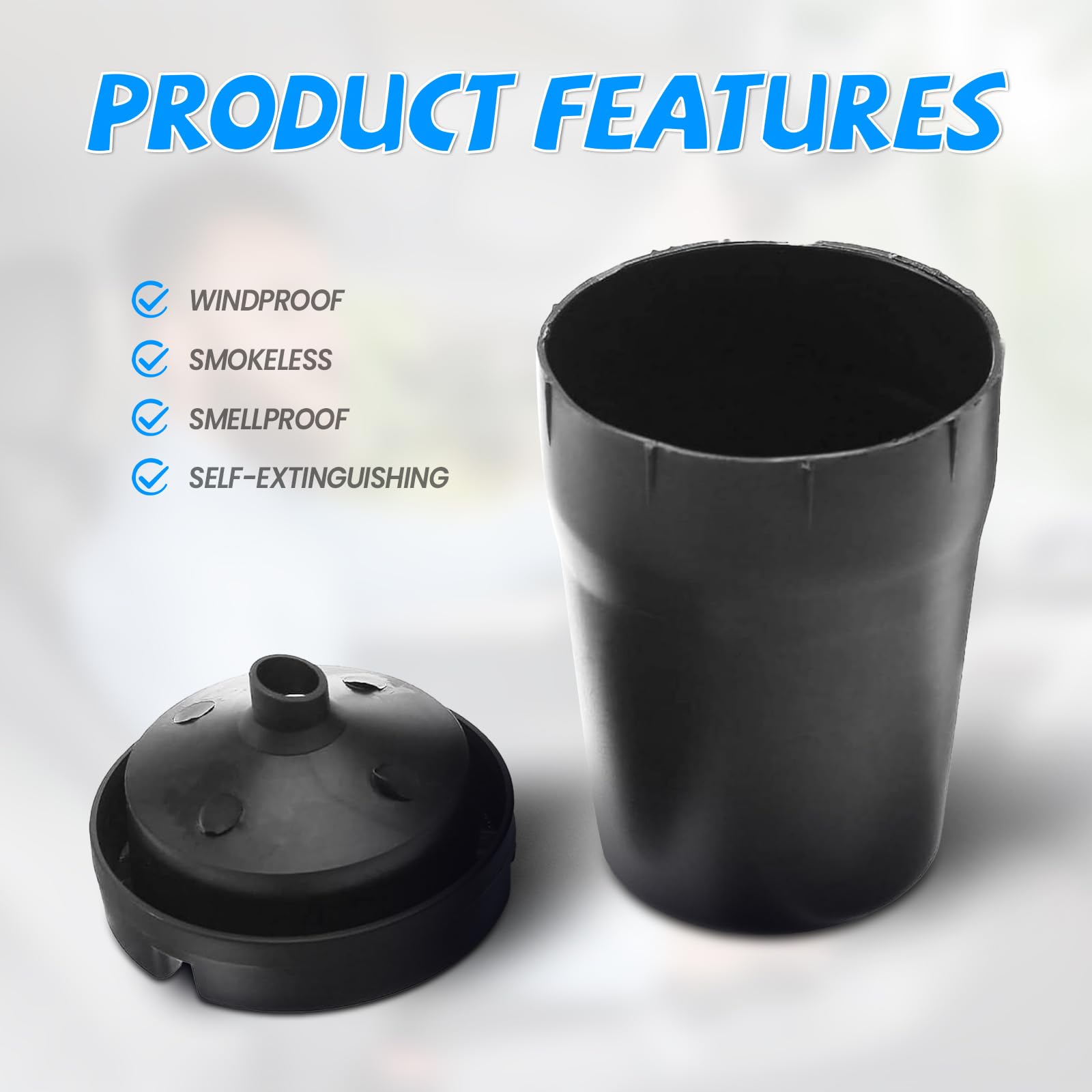 Windproof Smokeless Car Ashtray - Odor-Proof & Self-Extinguishing Mini Trash Can for Car Cup Holders | Portable Auto, Office & Home Use | Perfect for Road Trips & Smoking Areas (Black)