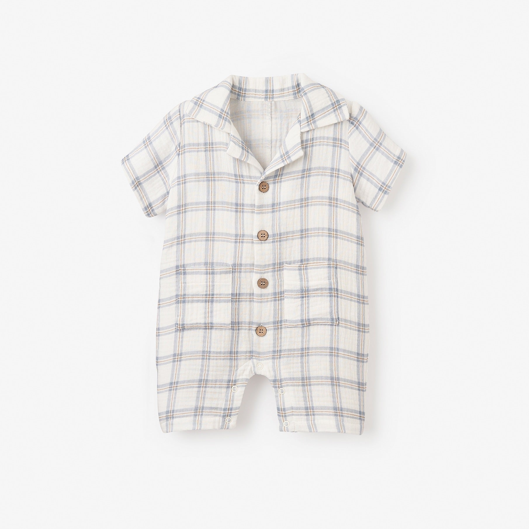Organic Cotton Plaid Muslin Shortall for Baby - Soft & Breathable Outfit for Playtime, Daycare & Photo Shoots