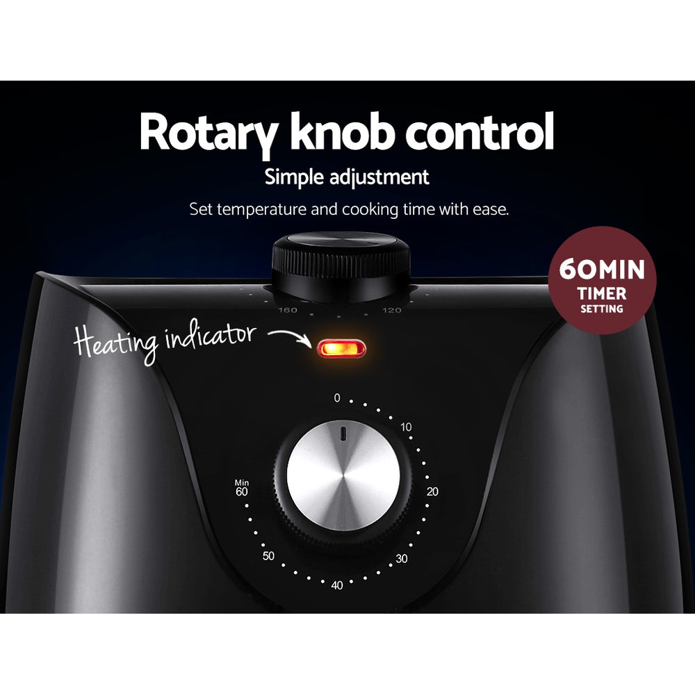 Devanti 2.5L Air Fryer with Adjustable Temperature Knob - Healthy Oil-Free Cooking for Family Meals, Snacks & Quick Meals
