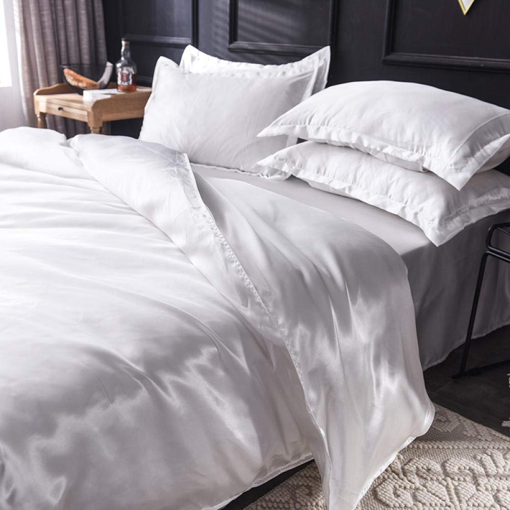 Luxury White Silk Bed Sheet Set - Queen & King Size - Soft & Breathable Bedding for Ultimate Comfort - Perfect for Master Bedrooms, Guest Rooms & Hotels