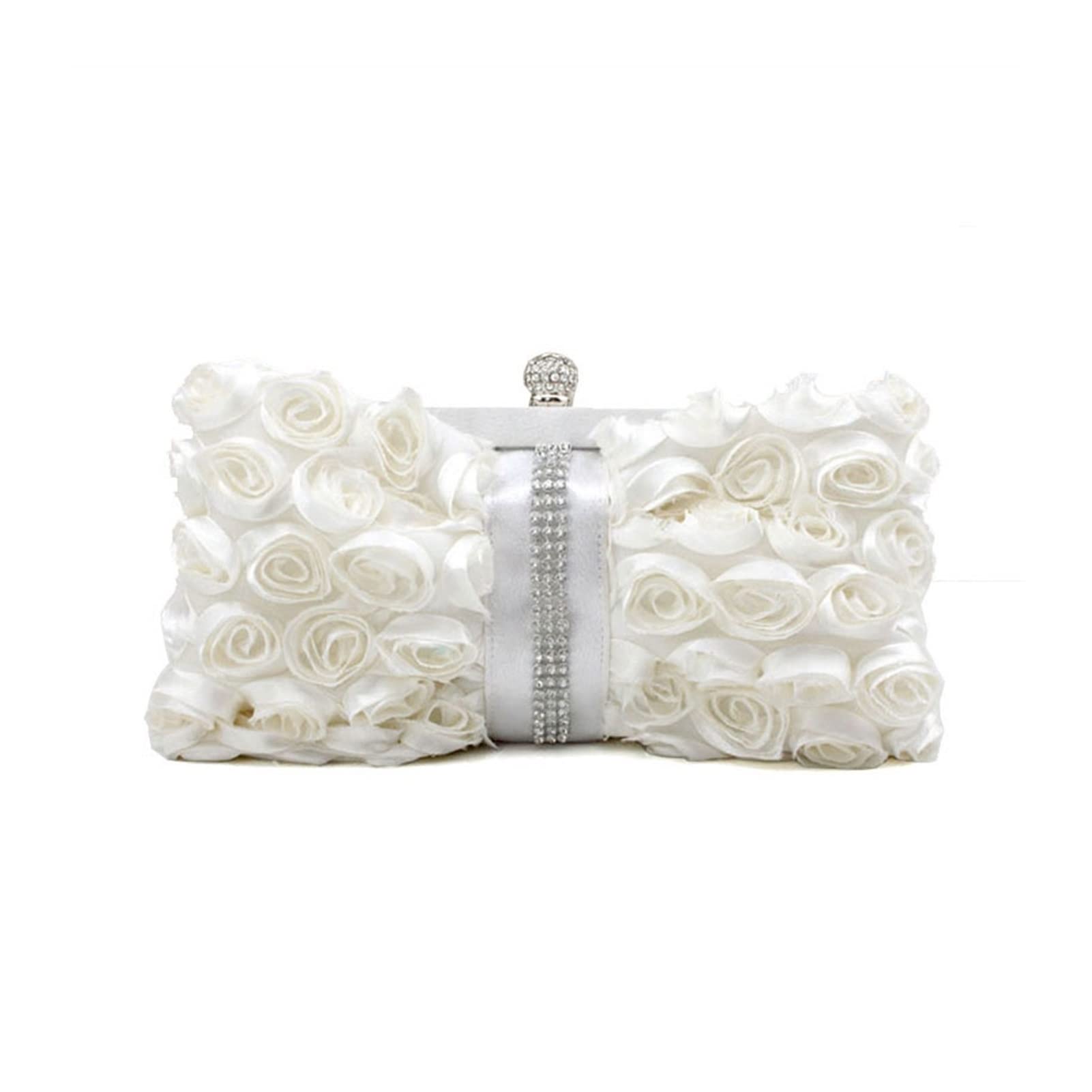 LLYUNDING Elegant Bow-Shaped Rose Flower Clutch Purse with Rhinestone Embellishment - Women's Evening Bag for Wedding, Party, Prom - Perfect for Formal Events & Special Occasions (White)