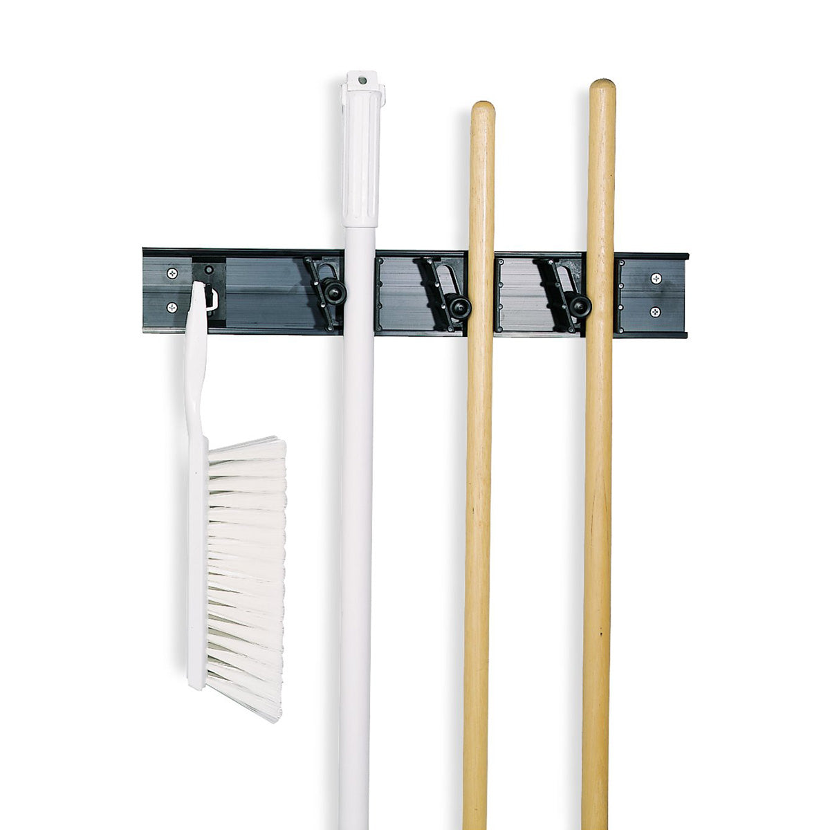 Carlisle 4073100 Roll 'N Grip 18-Inch Wall Mounted Brush, Broom & Mop Organizer Rack - Heavy Duty Storage Solution for Kitchen, Garage, Utility Room Cleaning Tools