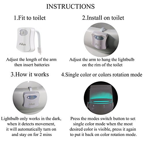 Ailun Motion Sensor Toilet Night Light 2-Pack - 8 Color Changing LED Bathroom Nightlight for Toilet Bowl, Water Faucet (Battery Not Included) | Perfect for Safe Nighttime Bathroom Visits, Kids & Elderly Use