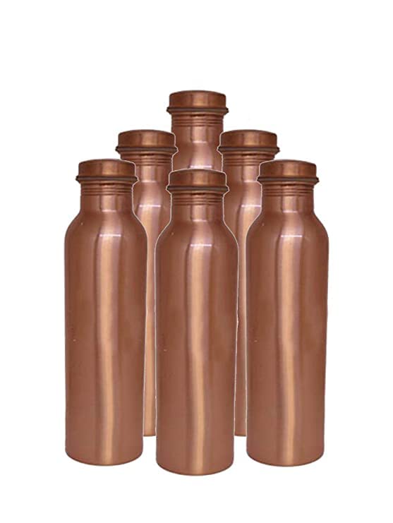6 Pack 1 Liter Pure Copper Water Bottles - Airtight, Reusable & Eco-Friendly for Daily Hydration, Ayurveda, Yoga & Wellness Routines