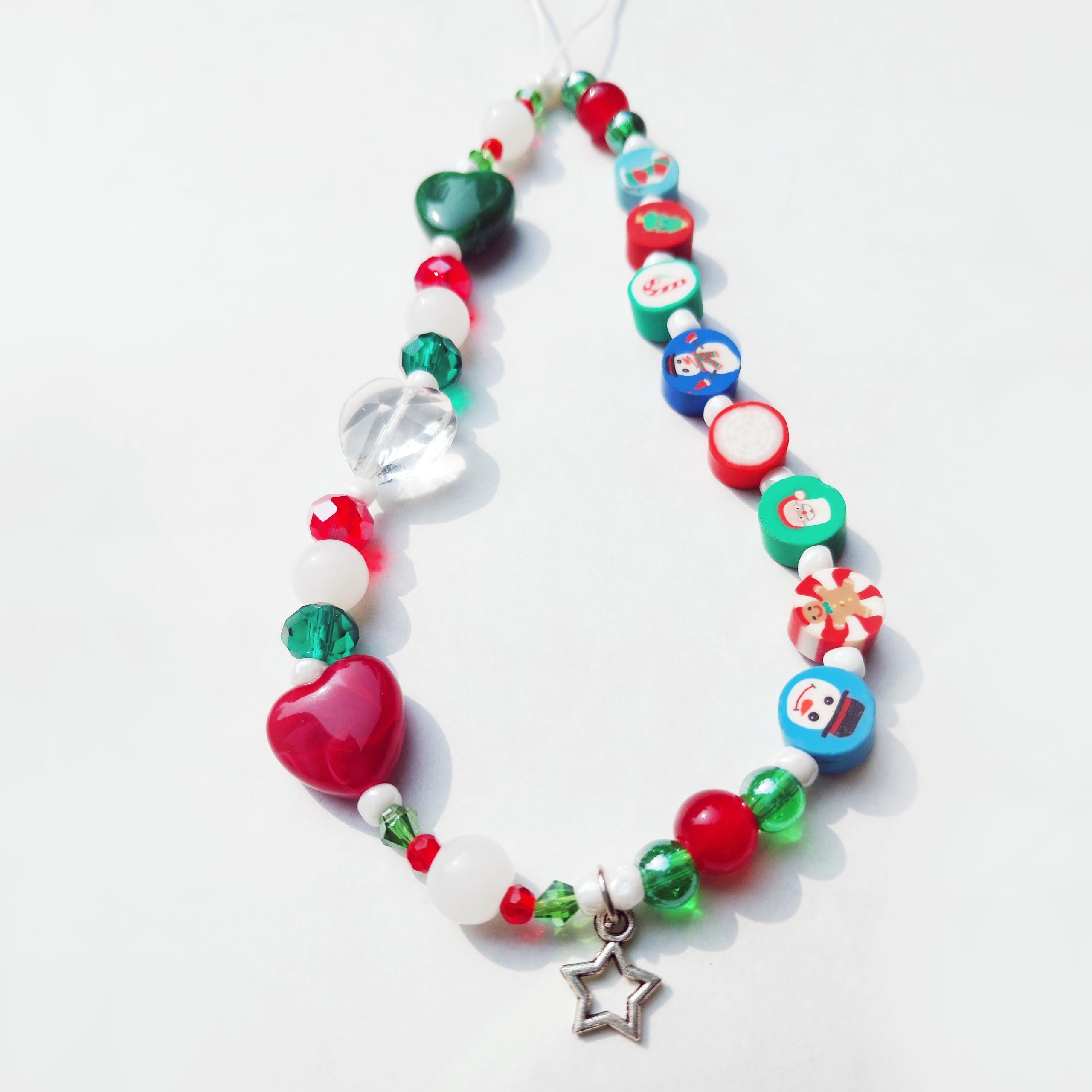 Handmade Christmas Phone Charm Lanyard with Crystal, Rubber & Glass Beads - Star Charm for Men, Women, Boys & Girls - Perfect for Holiday Gifts, Party Favors & Phone Accessories