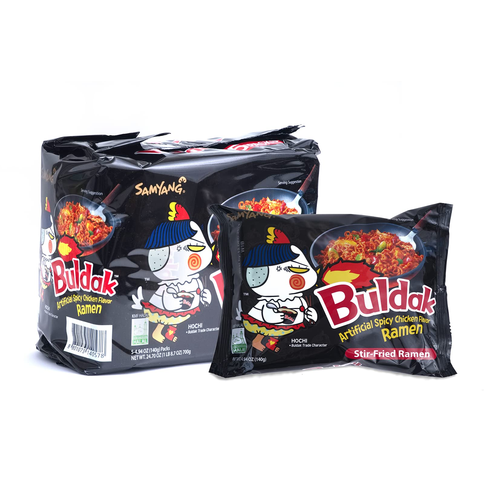 Samyang Buldak Hot Chicken Spicy Ramen - Korean Instant Noodles 5 Pack (4.94 oz, Original Flavor) - Perfect for Quick Meals, Late Night Snacks & Spicy Food Lovers