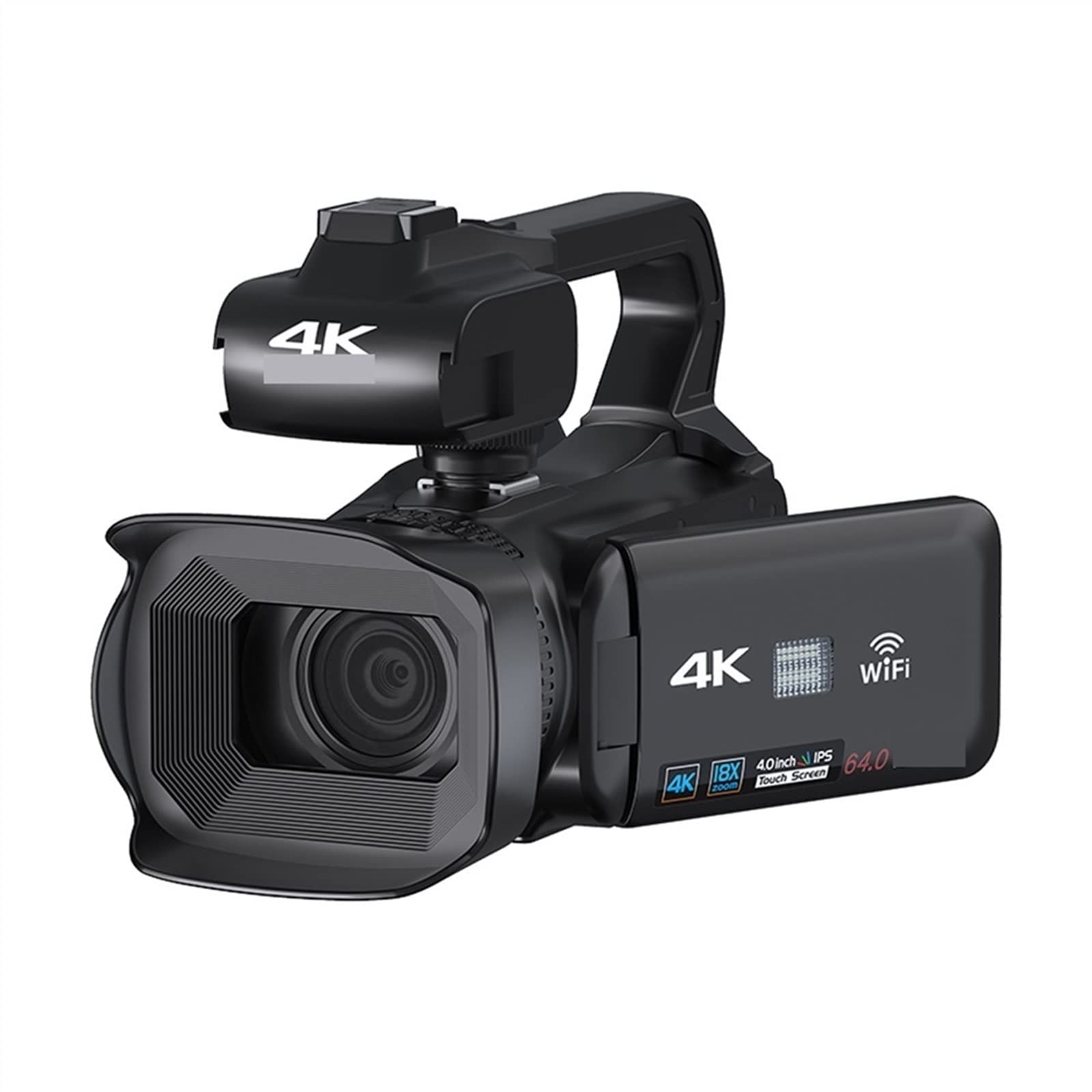 4K Professional Vlog Camcorder - 18X Zoom, 64MP, Auto Focus for YouTube & Streaming