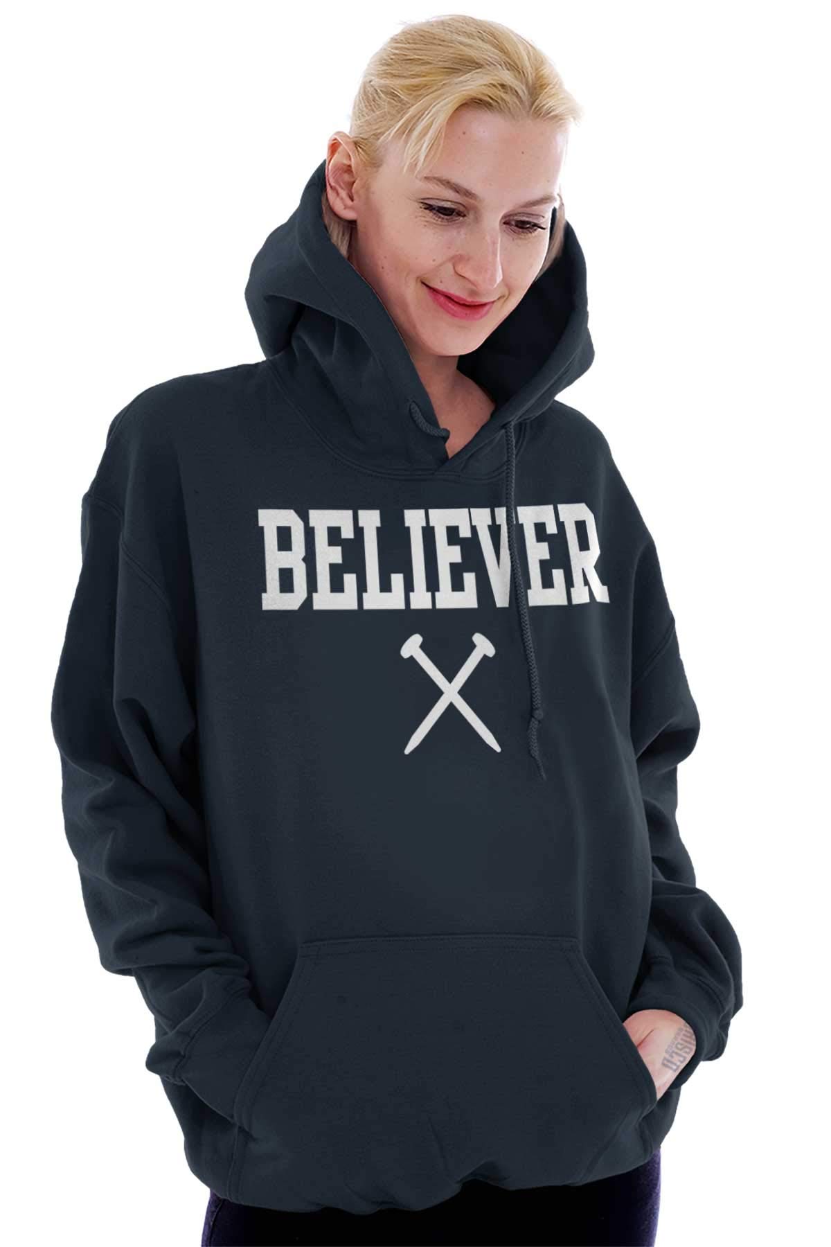 Classic Teaze Believer Nails Cross Christian Hoodie Sweatshirt for Women & Men - Religious Apparel for Church, Bible Study & Everyday Faith Wear