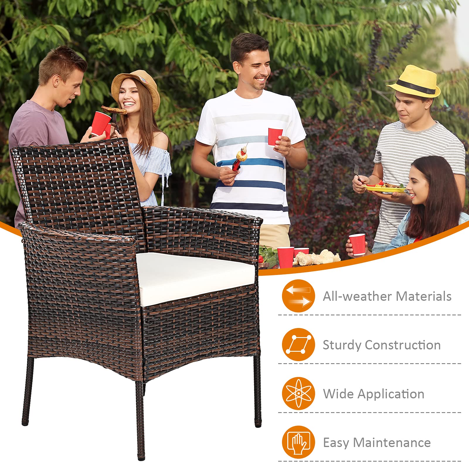 Tangkula 2-Piece Outdoor PE Rattan Patio Chair Set with Removable Cushions - Mix Brown Wicker Armchairs for Garden, Poolside, Lawn, Porch & Backyard - Perfect for Relaxing, Dining & Outdoor Entertaining