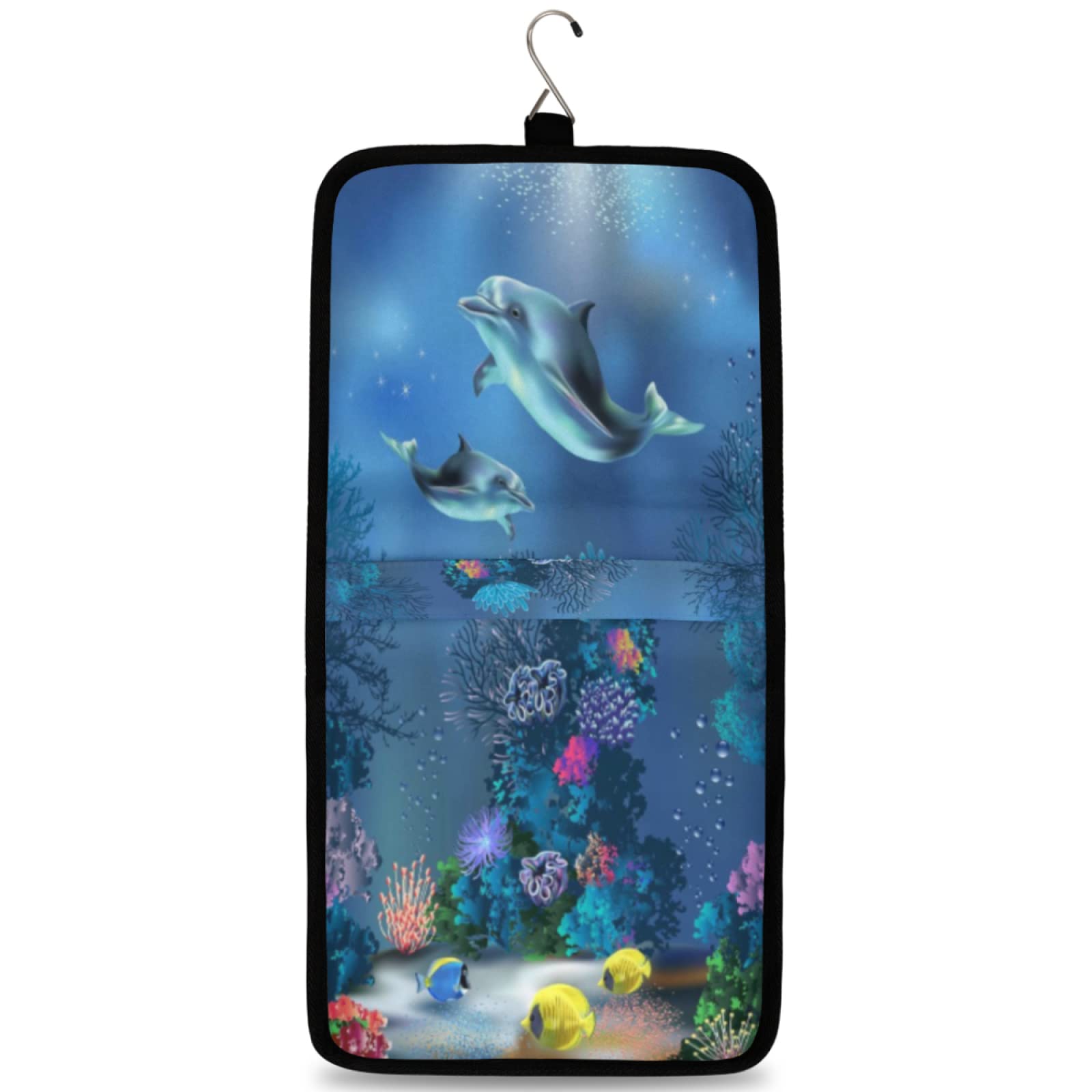 Waterproof Hanging Toiletry Bag for Travel - Dolphin Themed Cosmetic Organizer with Sturdy Hook | Shower Bag, Makeup Pouch, Beach Essentials Storage (Ideal for Bathroom, Camping, Gym & Vacation)