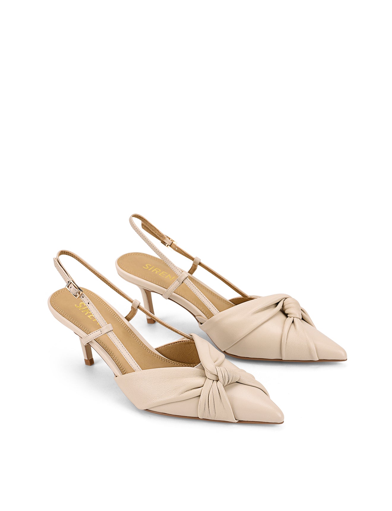 Yonder Slingback Kitten Heels - Bone Leather Women's Shoes | Comfortable Low Heel Pumps for Work, Office & Special Occasions