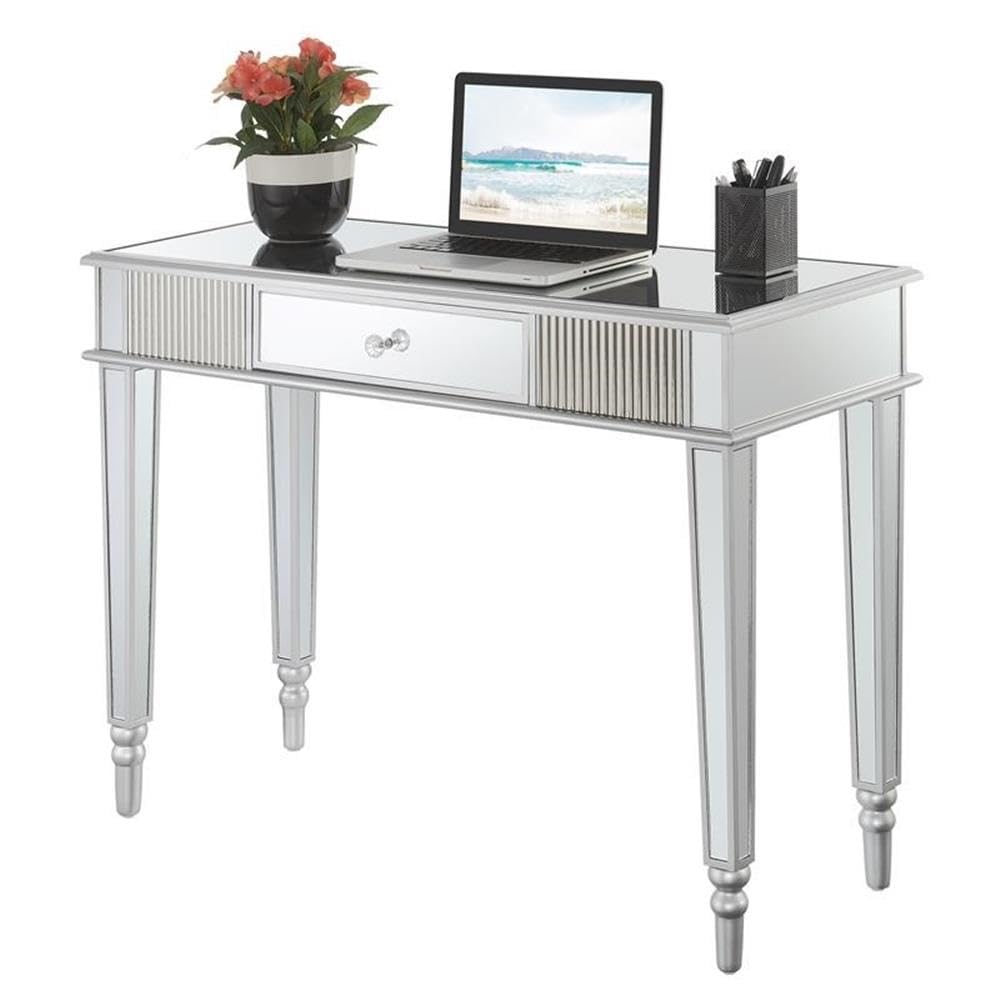 Modern Silver Glass One-Drawer Desk & Console Table - UrbanPro Contemporary Home Office & Entryway Furniture for Small Spaces