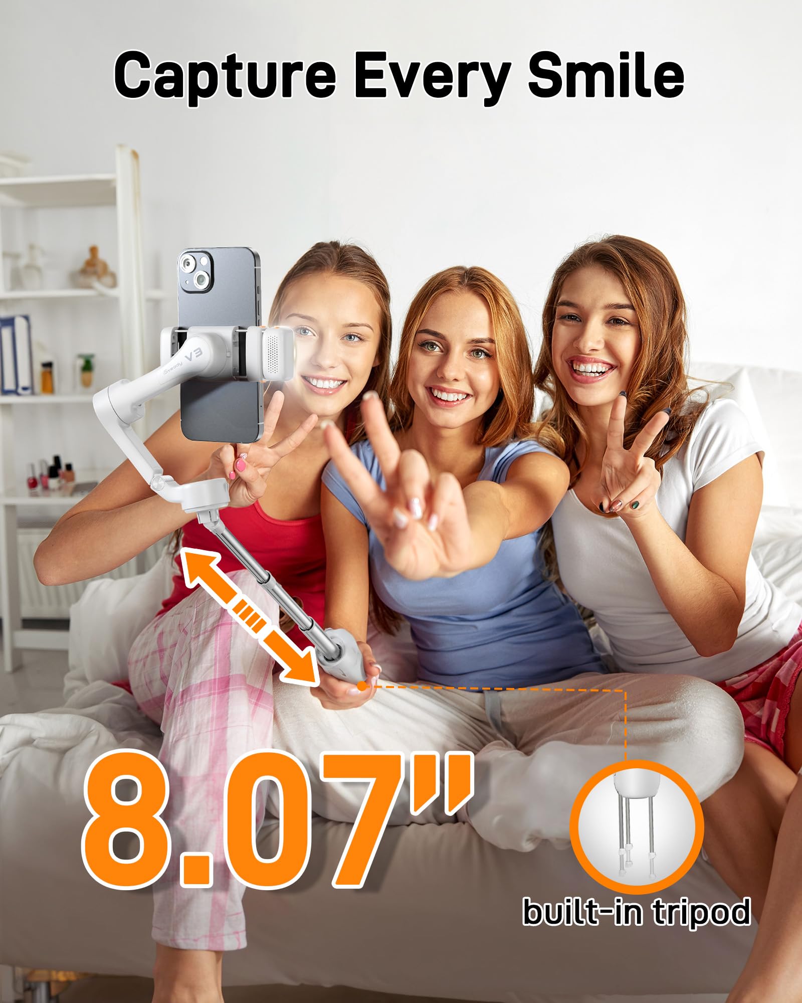 Hohem iSteady V3 3-Axis Gimbal Stabilizer for iPhone & Android Phones - Magnetic AI Tracking, Built-in Extendable Selfie Stick, Tripod & Fill Light - Perfect for Vlogging, YouTube Videos, TikTok & Live Streaming (White)
