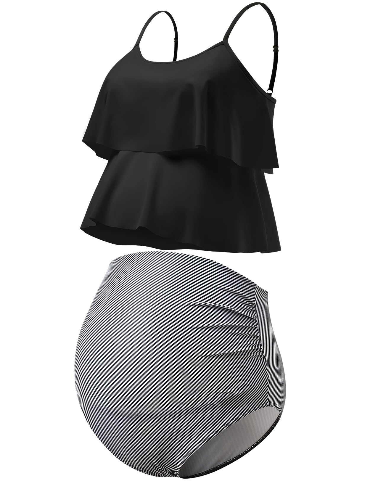 GINKANA Women's Maternity Tankini Swimwear 2-Piece Set - Ruffled Hem Pregnancy Bathing Suit for Beach, Pool & Vacation | Comfortable Maternity Swim Suit for Expecting Mothers