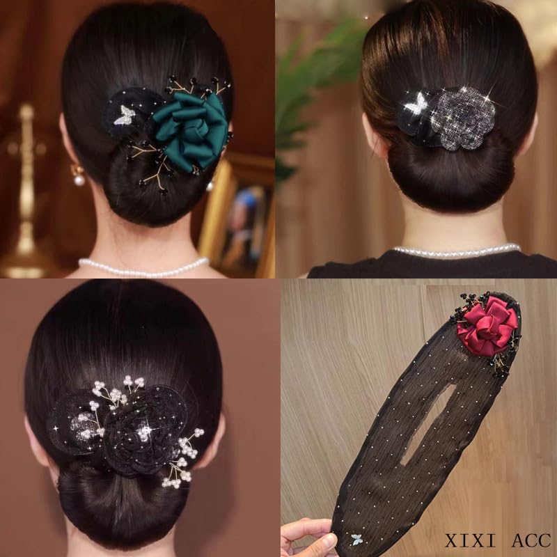 6PCS Hand Embroidered Floral Hair Clips & Bun Makers for Women & Girls - Sparkly Ball Hair Accessories for Long Thick Hair | Perfect for Weddings, Parties & Daily Styling