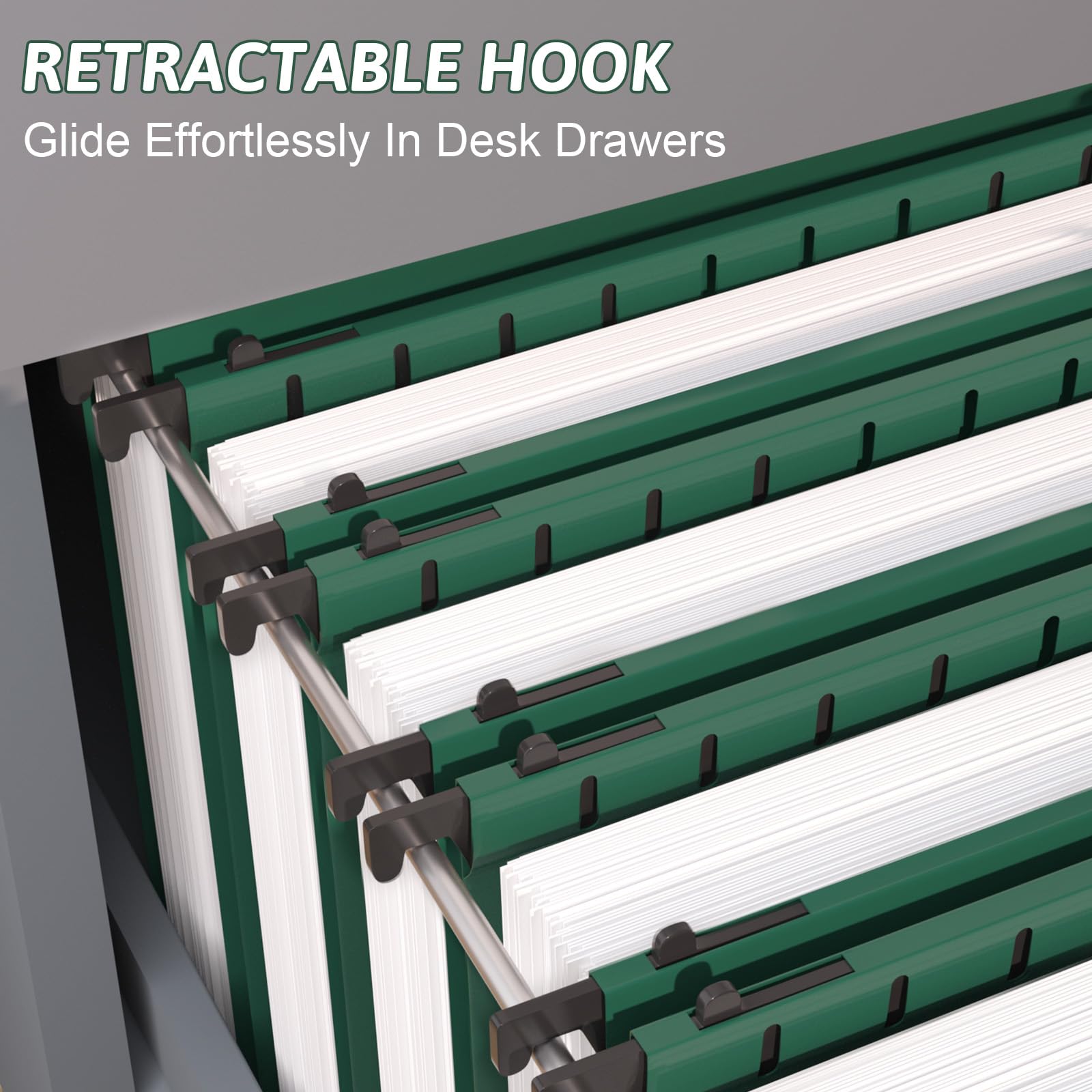 Extra Capacity Plastic Hanging File Folders - 12 Pack Heavy Duty 2 Inch Expansion Reinforced Letter Size Filing Cabinet Folders | Hanging Organizer for Bulky Documents | Perfect for Office Filing, School Projects & Home Organization (Green)