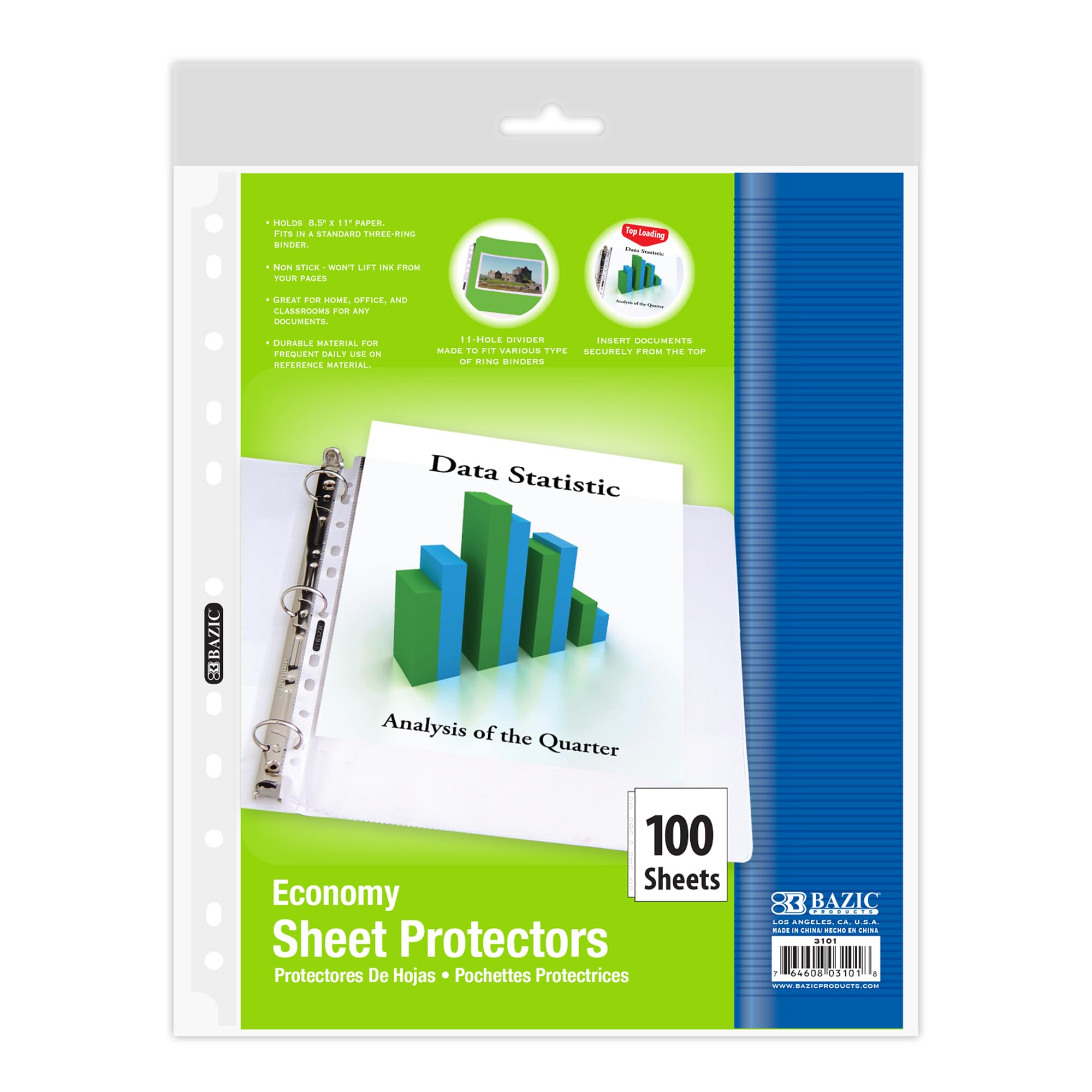 BAZIC 100-Pack Clear Sheet Protectors for 8.5x11 Inch Paper - 11 Hole Plastic Sleeves, Archival Safe Ring Binder Sheets (12-Packs) - Perfect for Office Documents, School Projects, and Presentation Organization