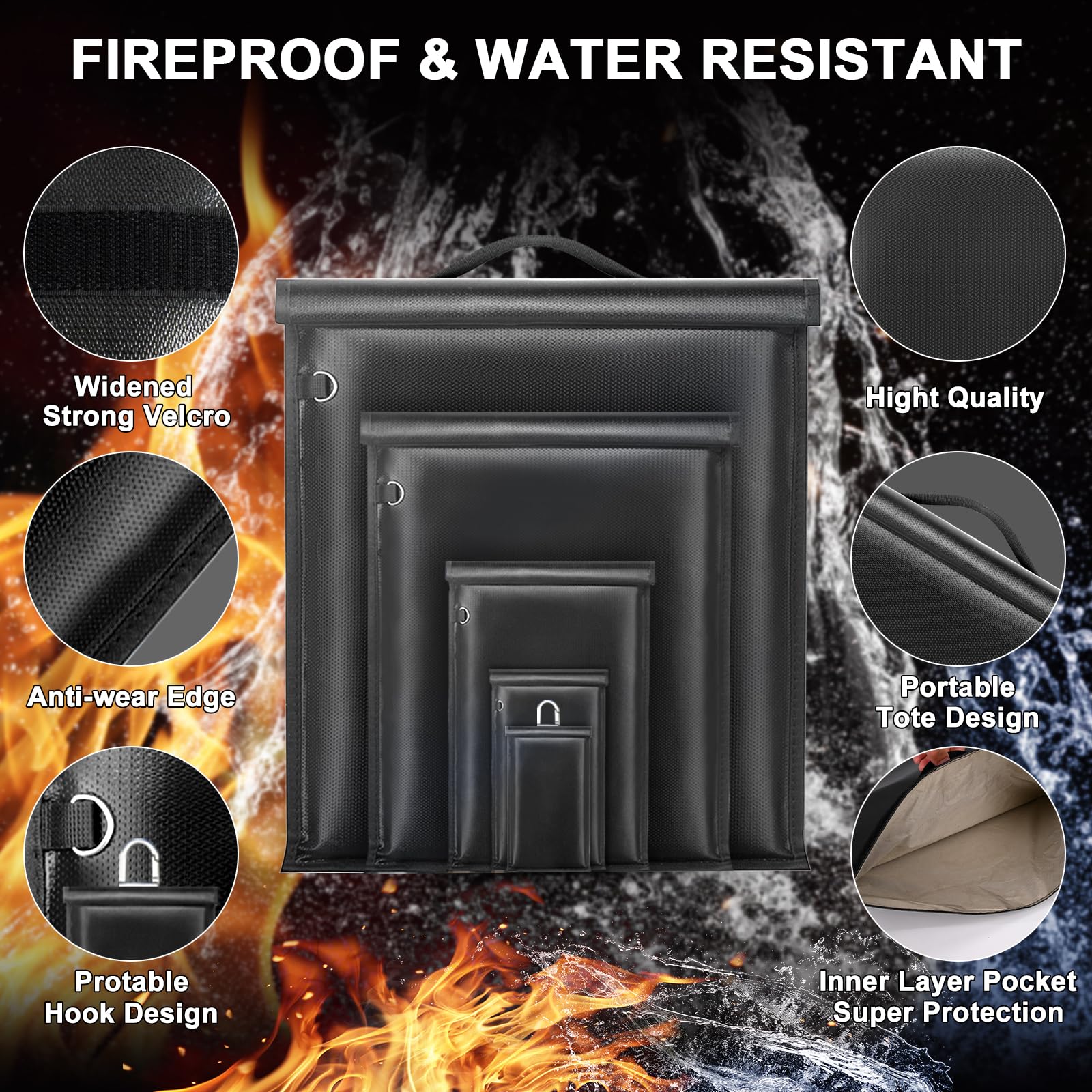 5 Pack Faraday Bags for Laptops, Tablets, Phones & Car Keys - Large Faraday Cage with Handle, Fireproof & Waterproof RFID Signal Blocker EMP Protection - Anti-Tracking Security for Travel, Home & Office Use