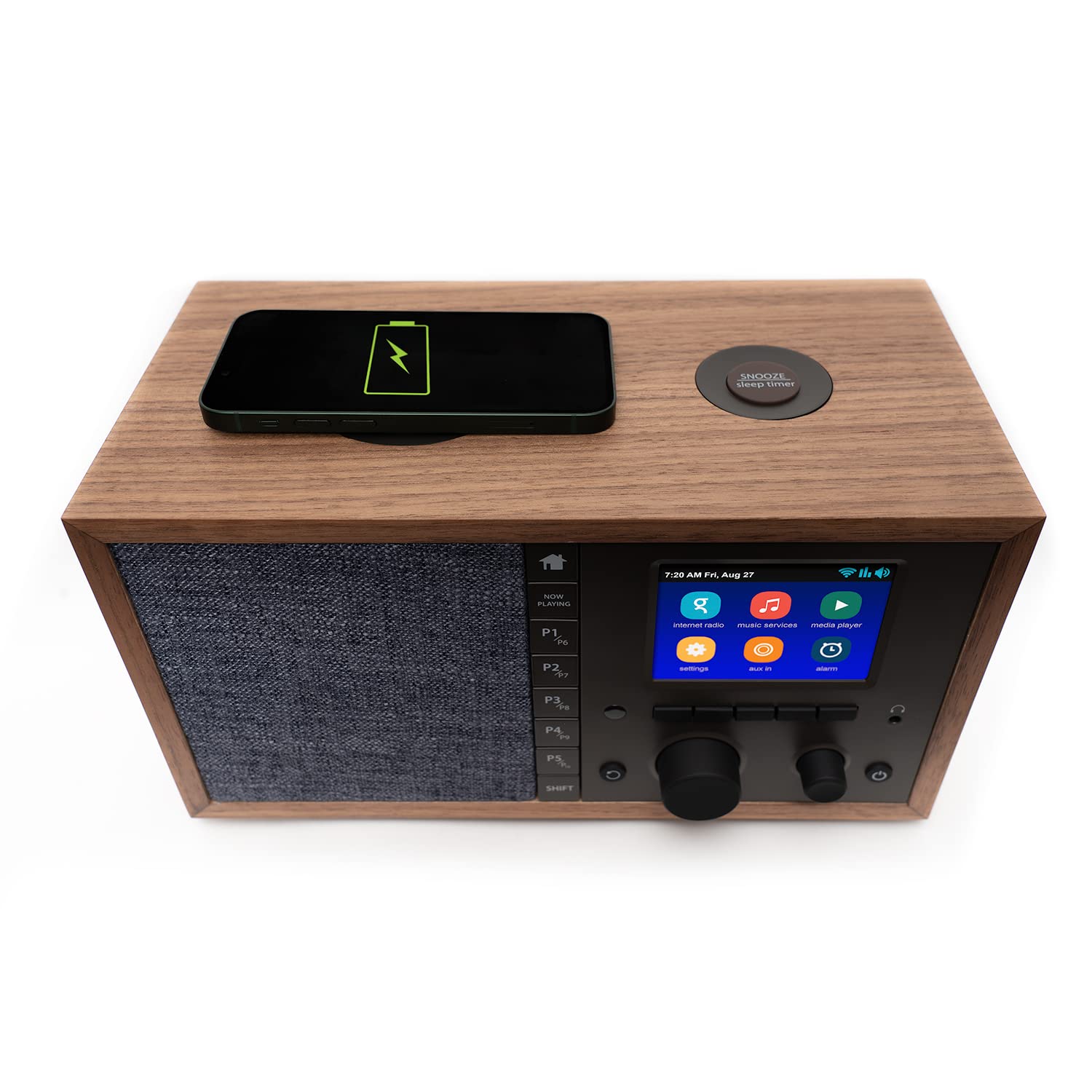 Grace Digital Mondo Elite Classic Smart Internet Radio with Bluetooth, Wi-Fi & Qi Wireless Fast Charger - 7-Day Alarm Clock, No Microphone (Walnut) - Perfect for Bedroom, Office and Kitchen Use