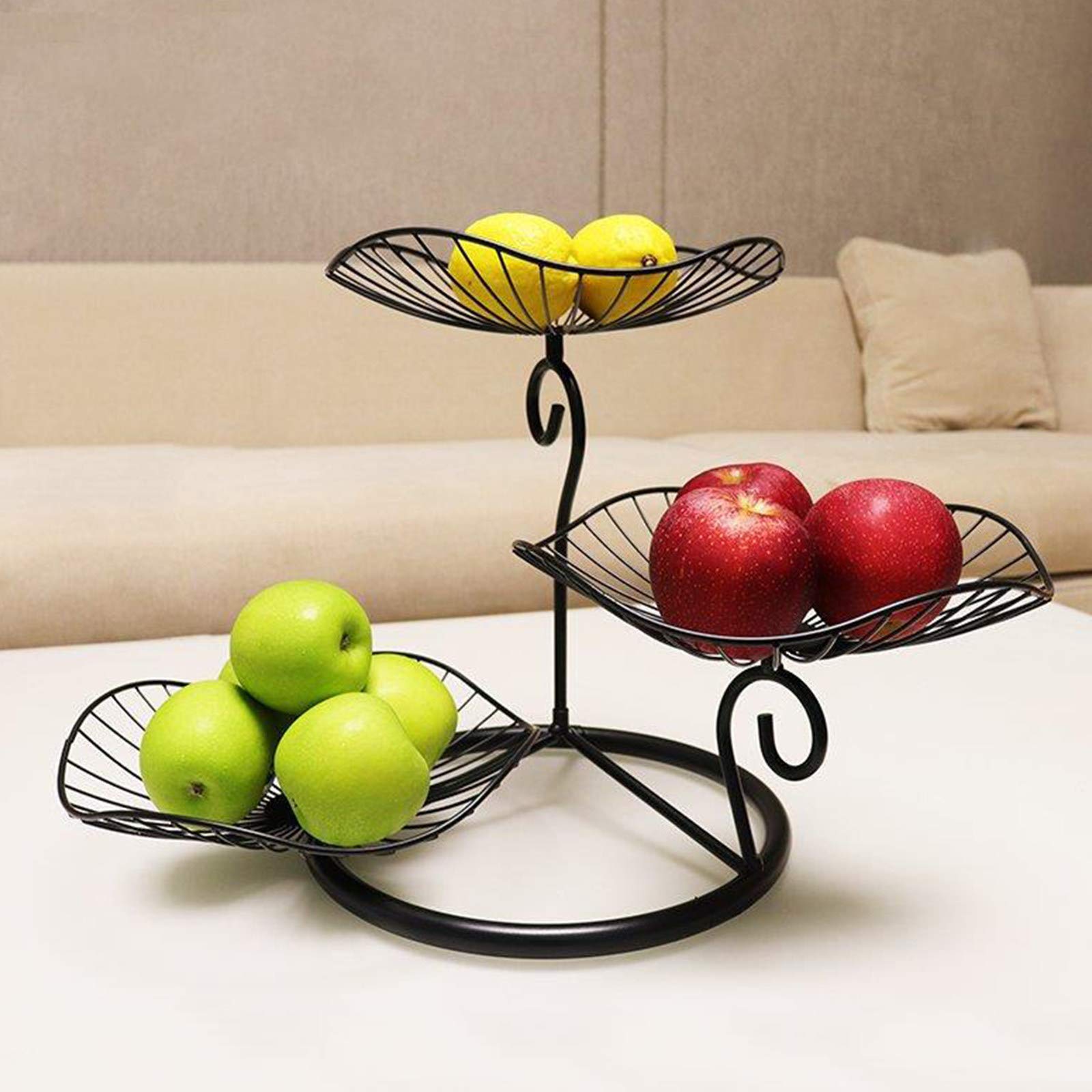 3-Tier Black Fruit Bowl for Table Centerpiece - Detachable Large Kitchen Storage Basket for Fruits, Vegetables, Bread & Snacks - Perfect for Dining Room Decor and Party Serving