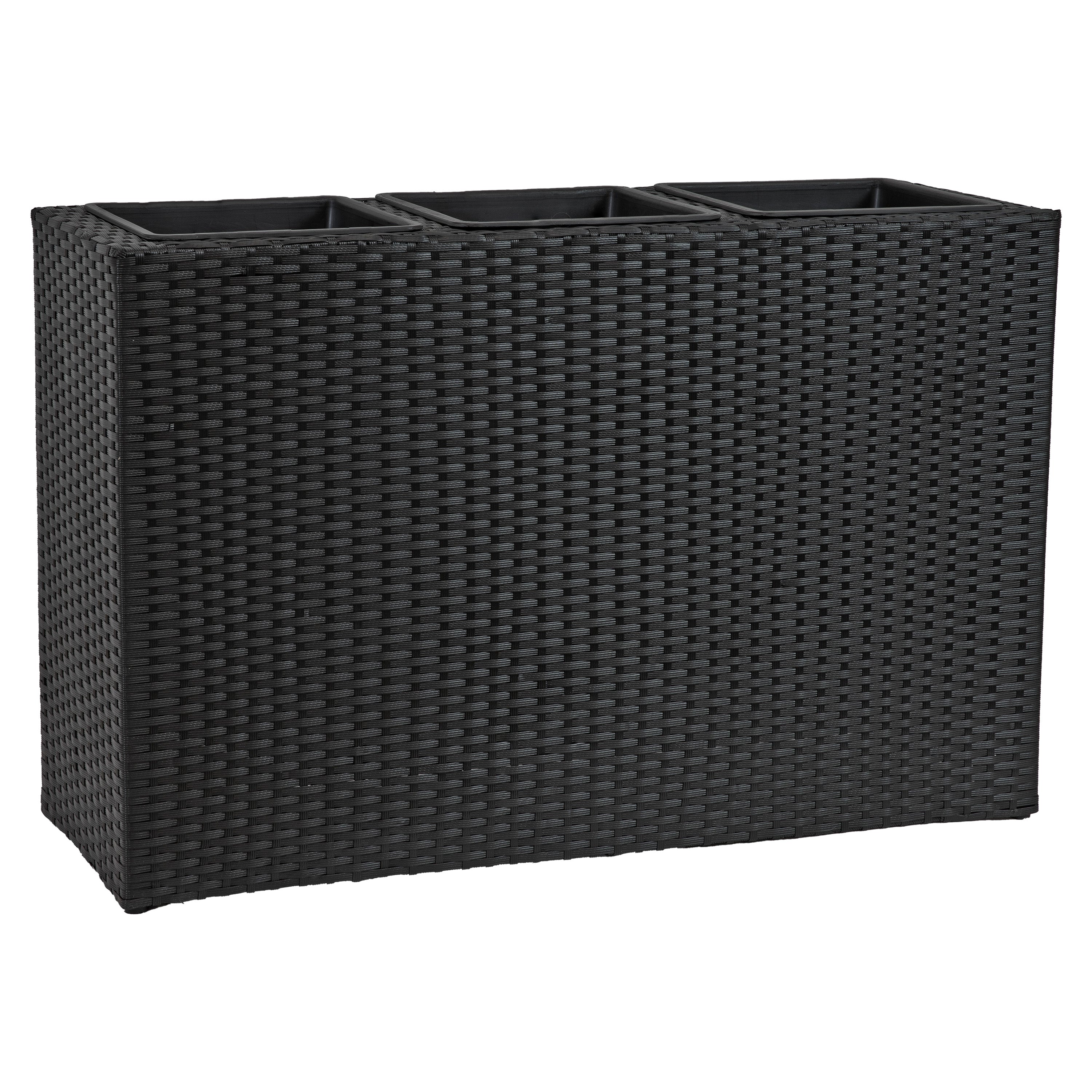 Sunnydaze 3-Section Black Wicker Planter Box for Indoor Outdoor Garden, Patio, Balcony Decor - Perfect for Flowers, Herbs, and Plants