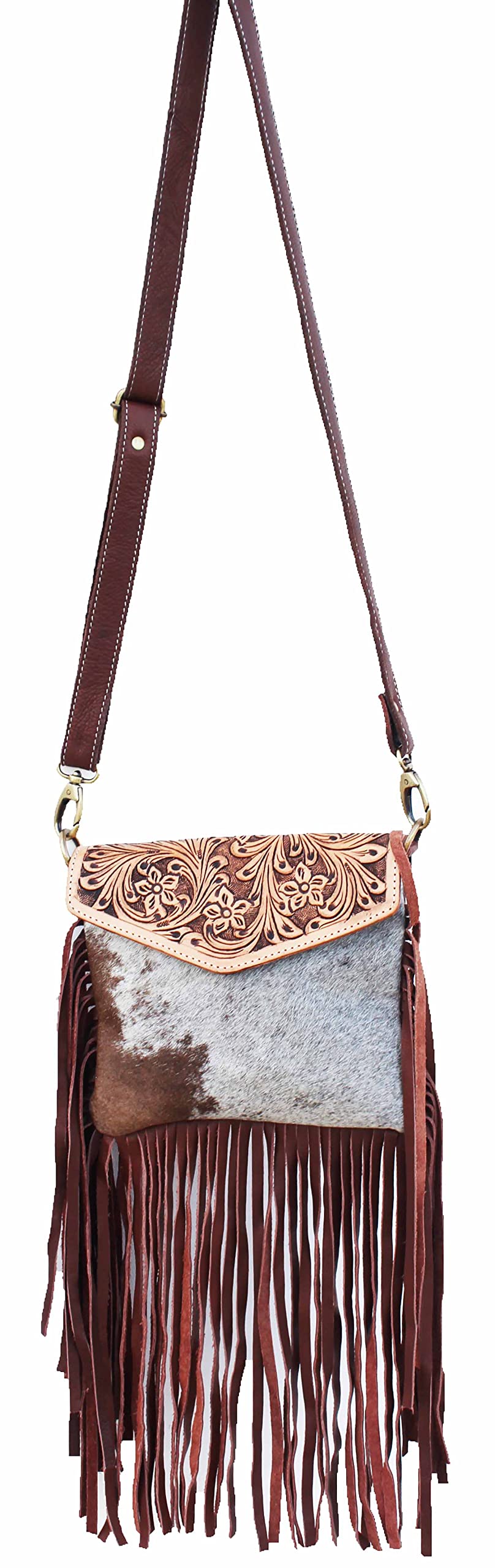 Challenger Women's Western Floral Tooled Leather Shoulder Bag - Fringe Handbag Purse for Cowgirl Style | Perfect for Rodeo, Country Concerts & Western Fashion Outfits