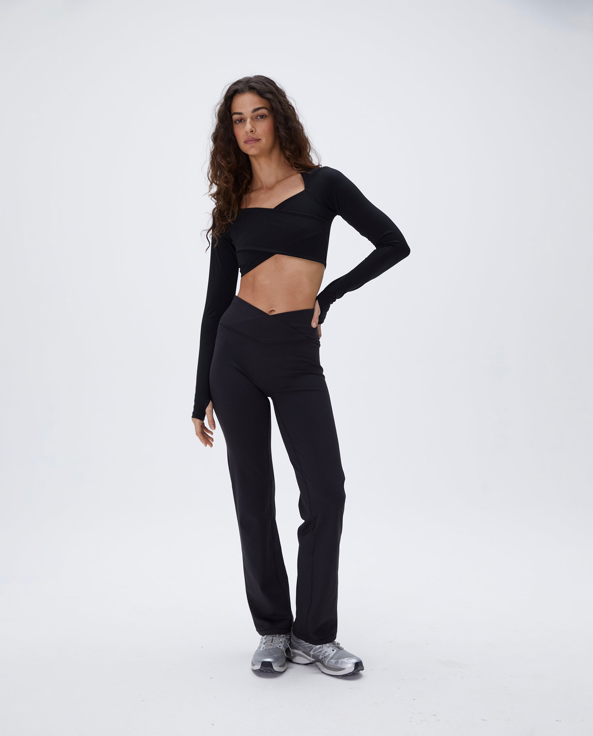 High Waisted Wrap Over Yoga Pants for Women - Black - Comfortable & Stretchy Workout Leggings for Yoga, Pilates, Gym & Lounge