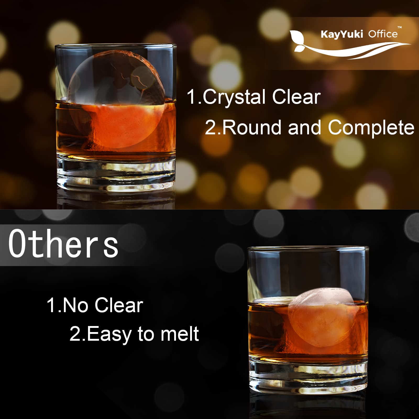 KAYYUKI 2-Pack Crystal Clear Ice Ball Maker Mold - 2.8 Inch Large Whiskey Ice Mold, Silicone Round Ice Cube Tray for Freezer - Perfect for Whiskey, Cocktails, Bourbon & Drinks - Ideal for Home Bars, Parties & Gifts (2024 Upgraded Version)