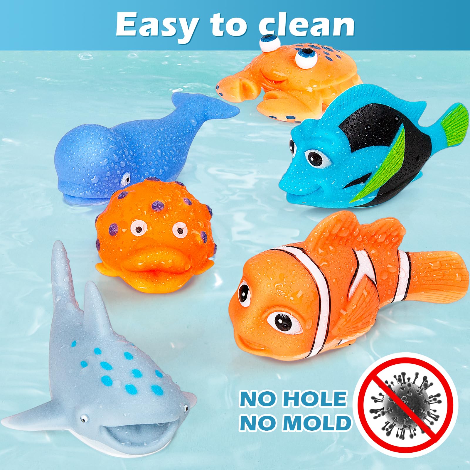 **Mold-Free Bath Toys for Toddlers 1-3 Years | No-Hole Water Toys for Infants 6-12 Months | Includes Storage Bag | Baby Shark Pool, Bathtub & Beach Toys | Perfect Gift for Boys & Girls | Fun for Bath Time, Swimming & Outdoor Play**