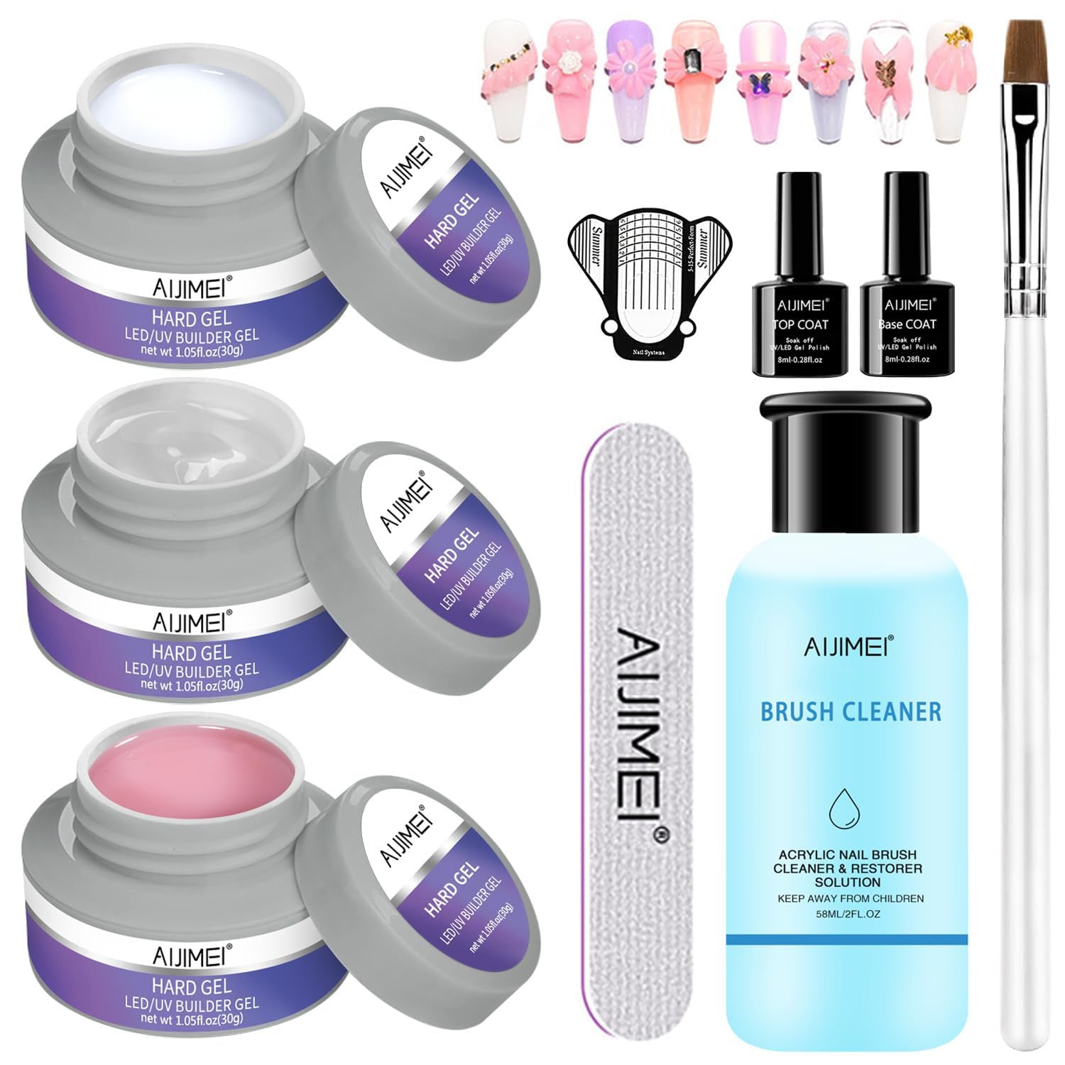 AIJIMEI Professional Hard Gel Builder Kit - Soak Off UV LED Nail Extension Gel for Strong & Long-Lasting Manicures - Perfect for Salon & Home DIY Nail Art (Set A)