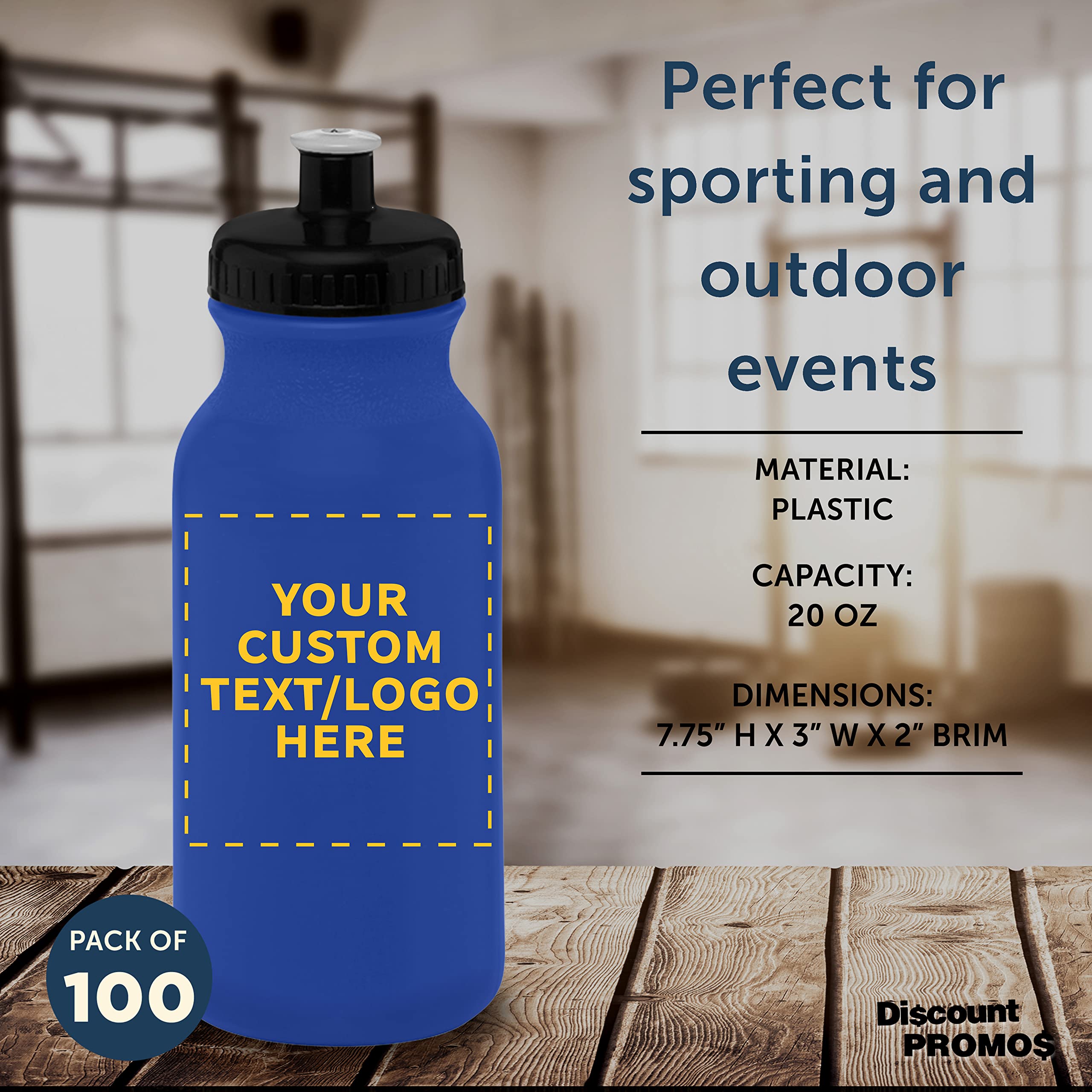 Custom 20 oz. Water Bottles with Push Cap - Bulk Pack of 100 Personalized Hydration Bottles - Ideal for Gym, Hiking, Camping & Outdoor Sports - Reflex Blue - Perfect for Team Events, Corporate Gifts & School Activities