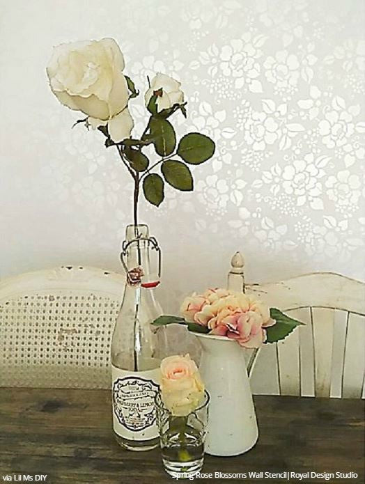 Spring Rose Blossoms Wall Stencil - DIY Home Decor Painting Template for Living Room, Bedroom, Nursery | Reusable Wall Art Design for Creative Interior Projects