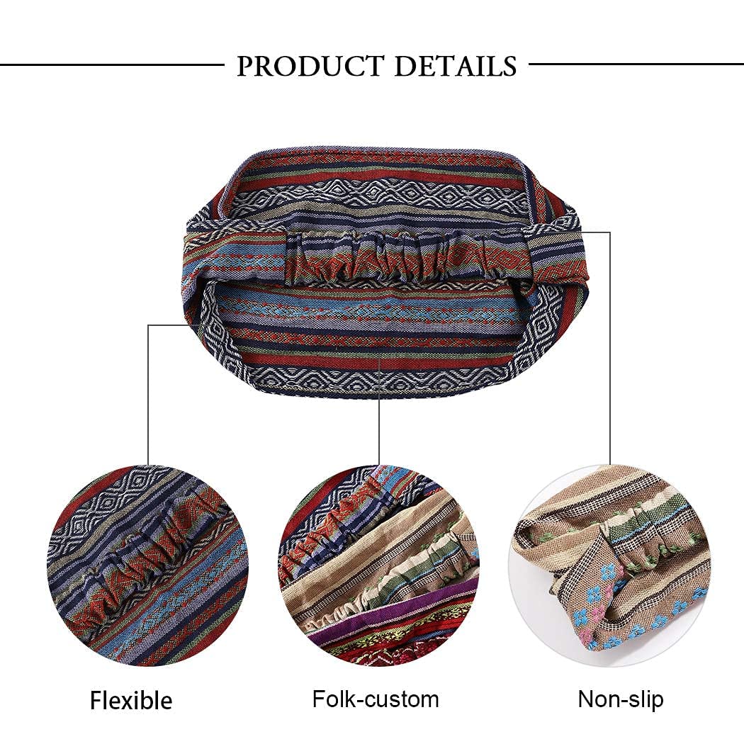 Boho Wide Headbands for Women - Stretchy African Turban Head Wraps, Striped Hairbands (Pack of 3) - Perfect for Yoga, Workouts, and Everyday Fashion Accessories