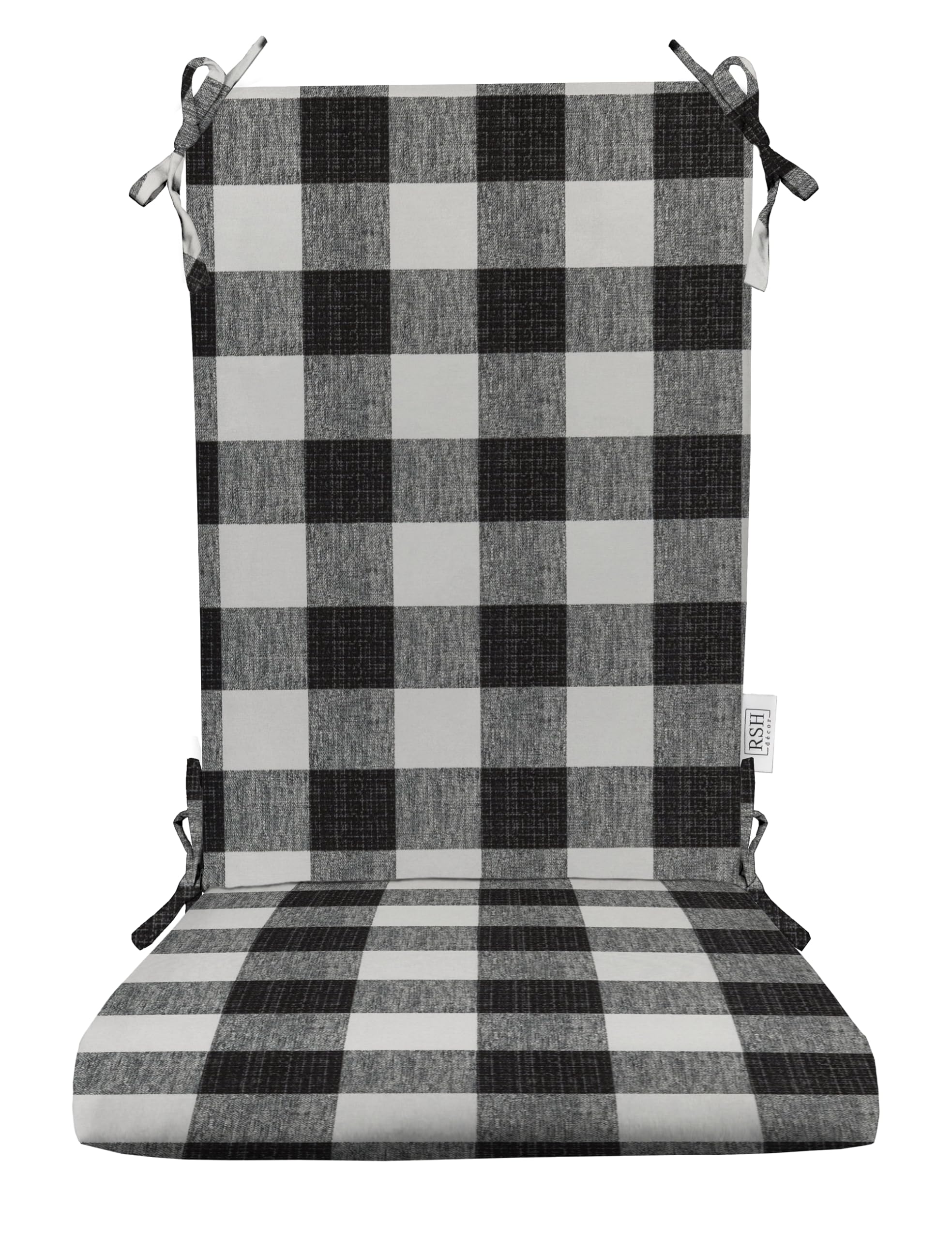 RSH Décor Indoor Outdoor Foam Rocker Cushion - Large Black Buffalo Plaid Chair Pad for Porch, Patio, Garden & Nursery - Waterproof & Weather-Resistant Rocking Chair Seat Cushion